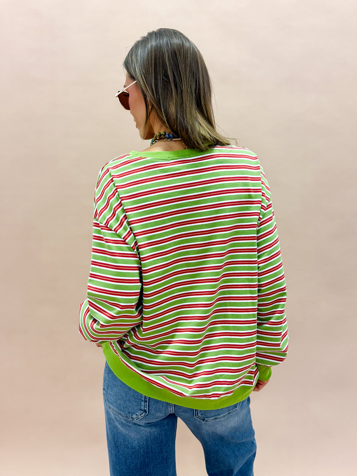 Amara Striped Sweatshirt-Olive Multi