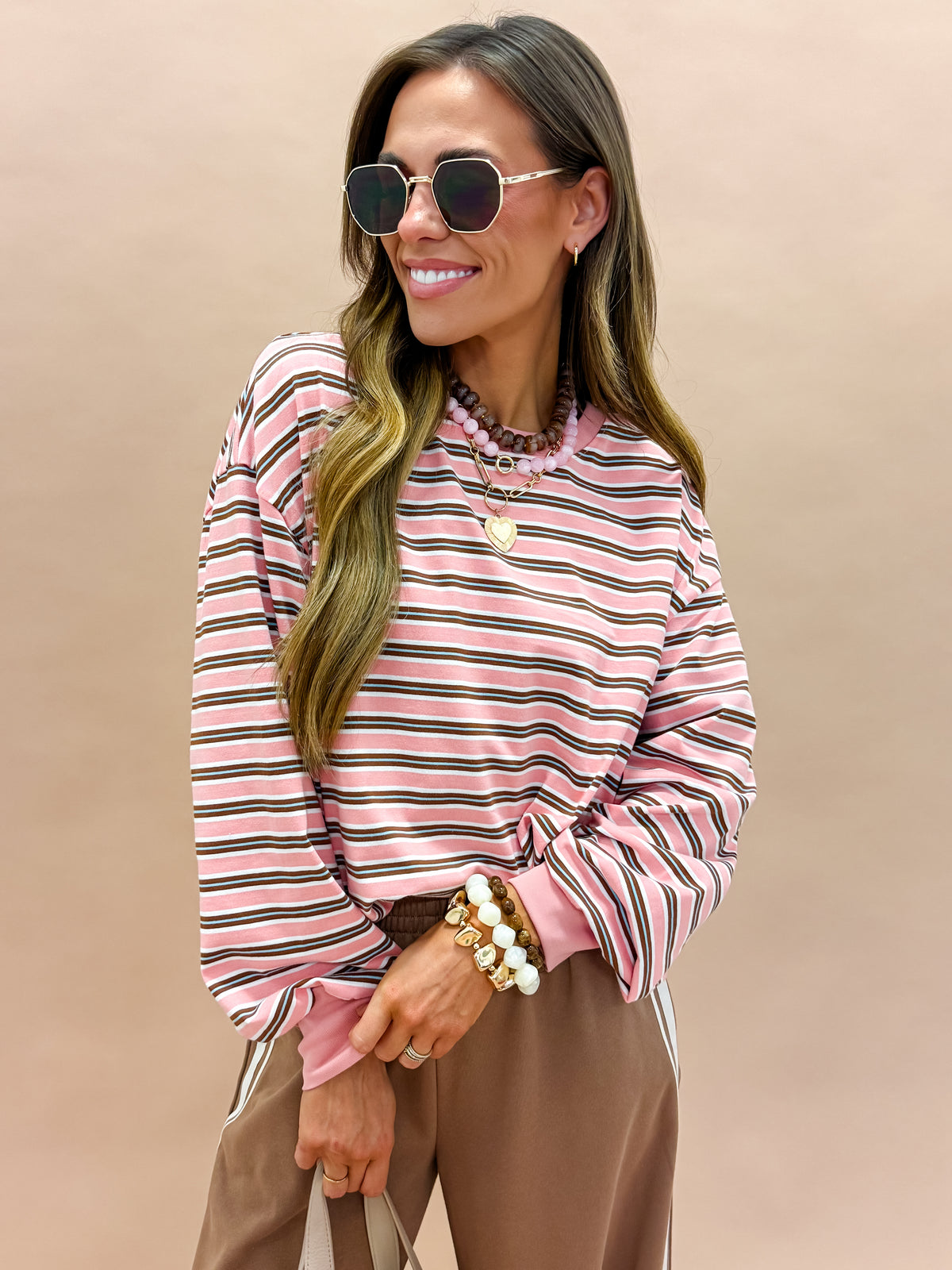 Amara Striped Sweatshirt-Rose Multi