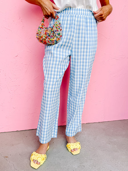 Amberlynn Gingham Pants-Blue