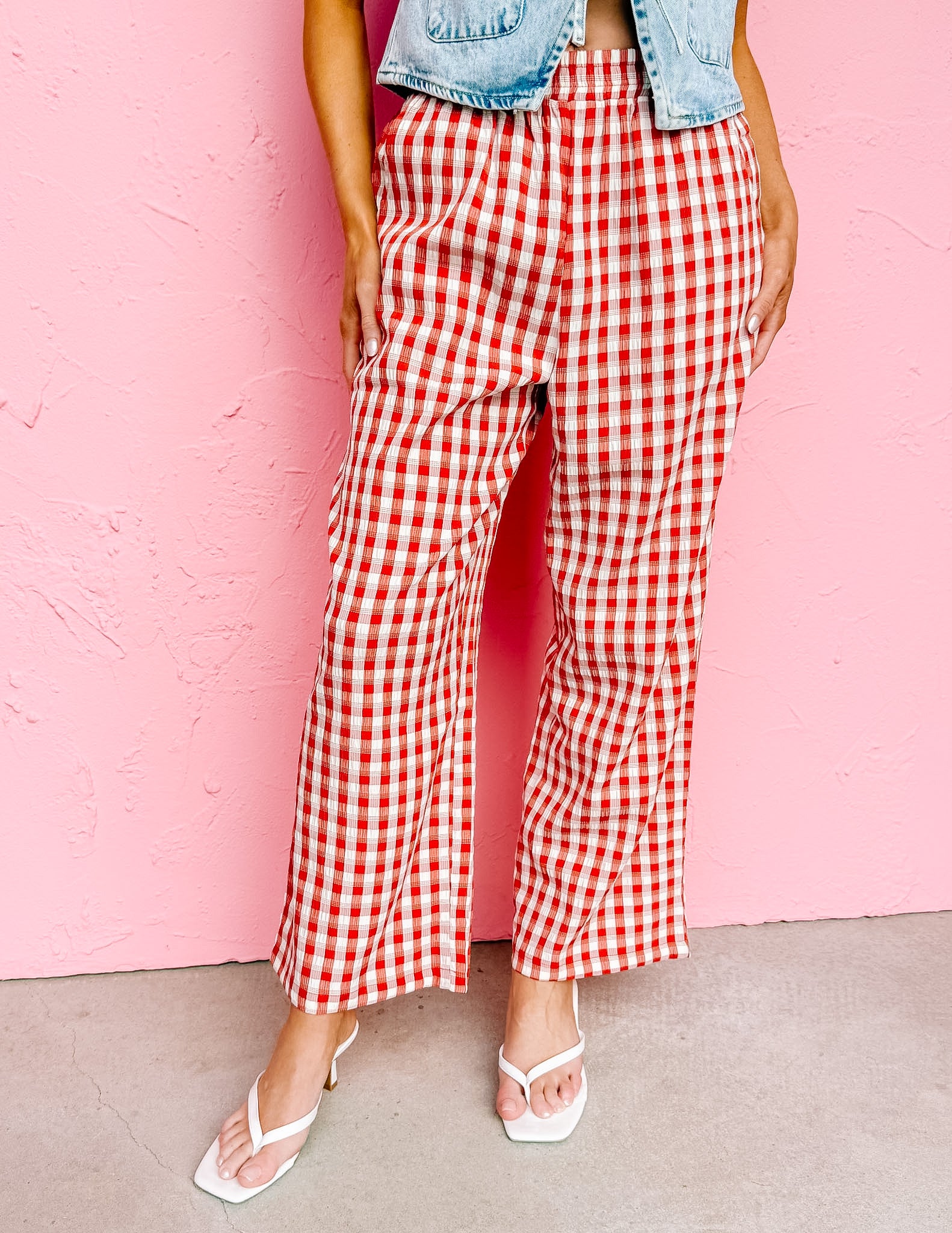 Amberlynn Gingham Pants-Red