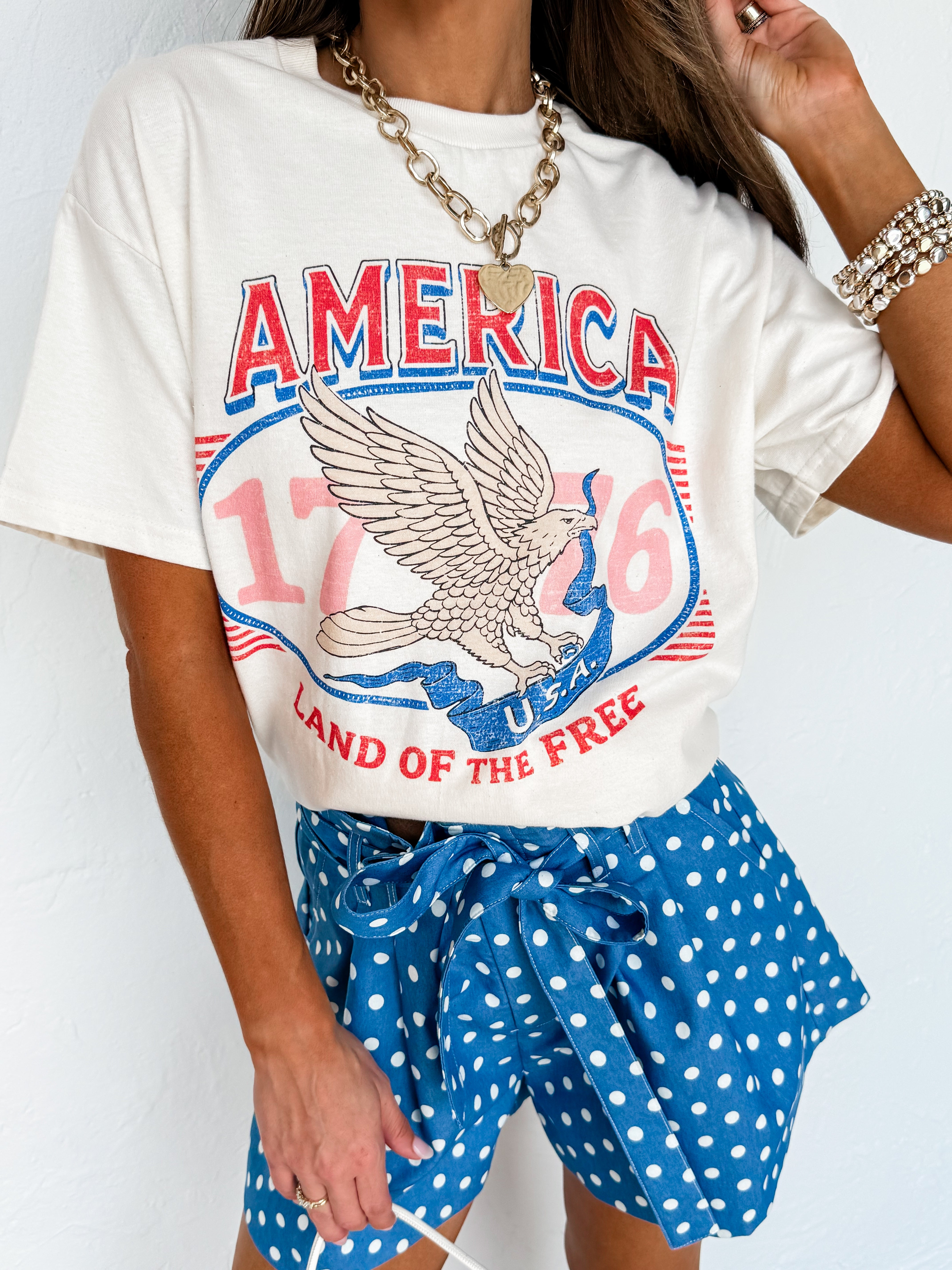 America 1776 Land Of The Free Oversized Graphic Tee