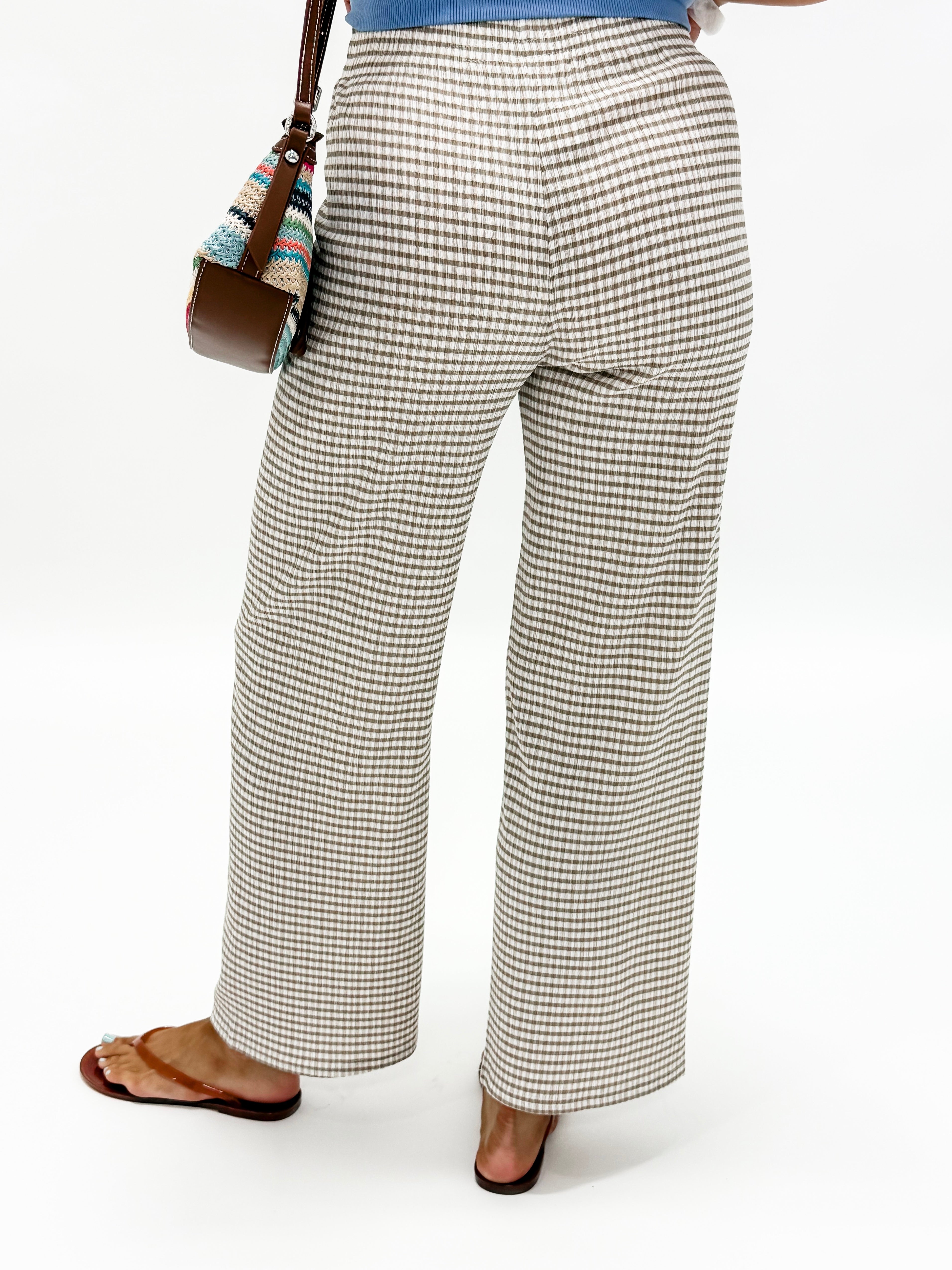 Angie Gingham Wide Leg Pants-Mocha