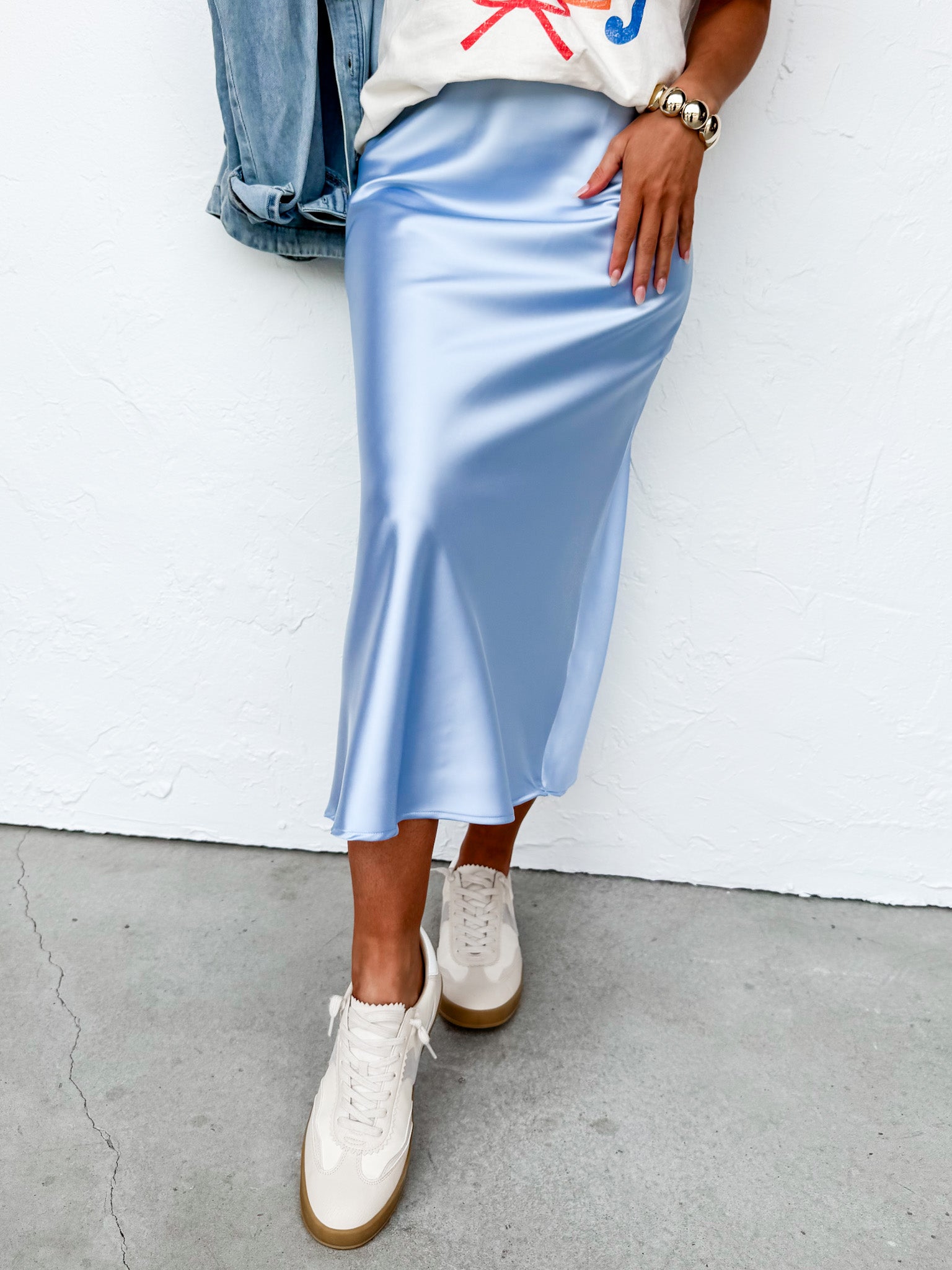 Aniston Slip Midi Skirt-Baby Blue