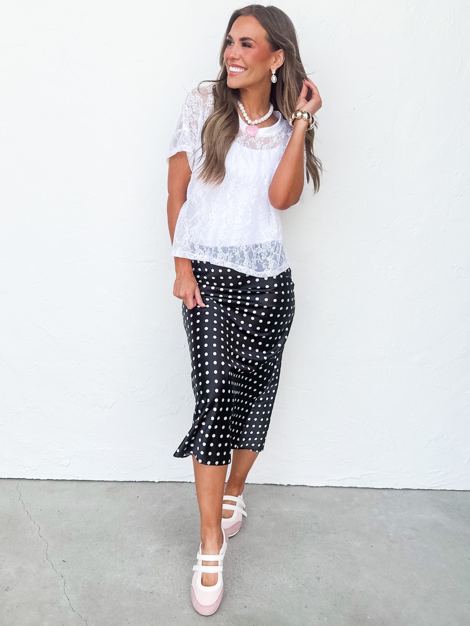 Aniston Slip Midi Skirt-Black Polka Dot