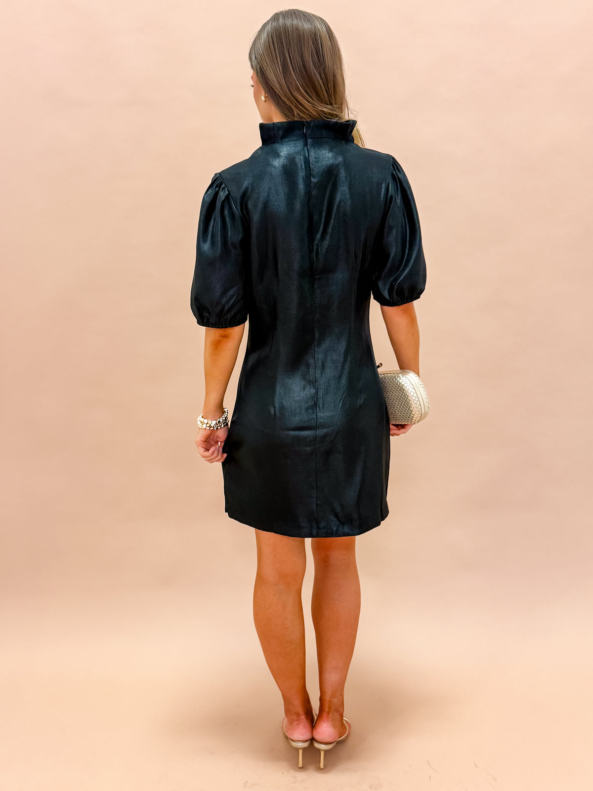 Anna Ruffle Neck Puff Sleeve Mini Dress