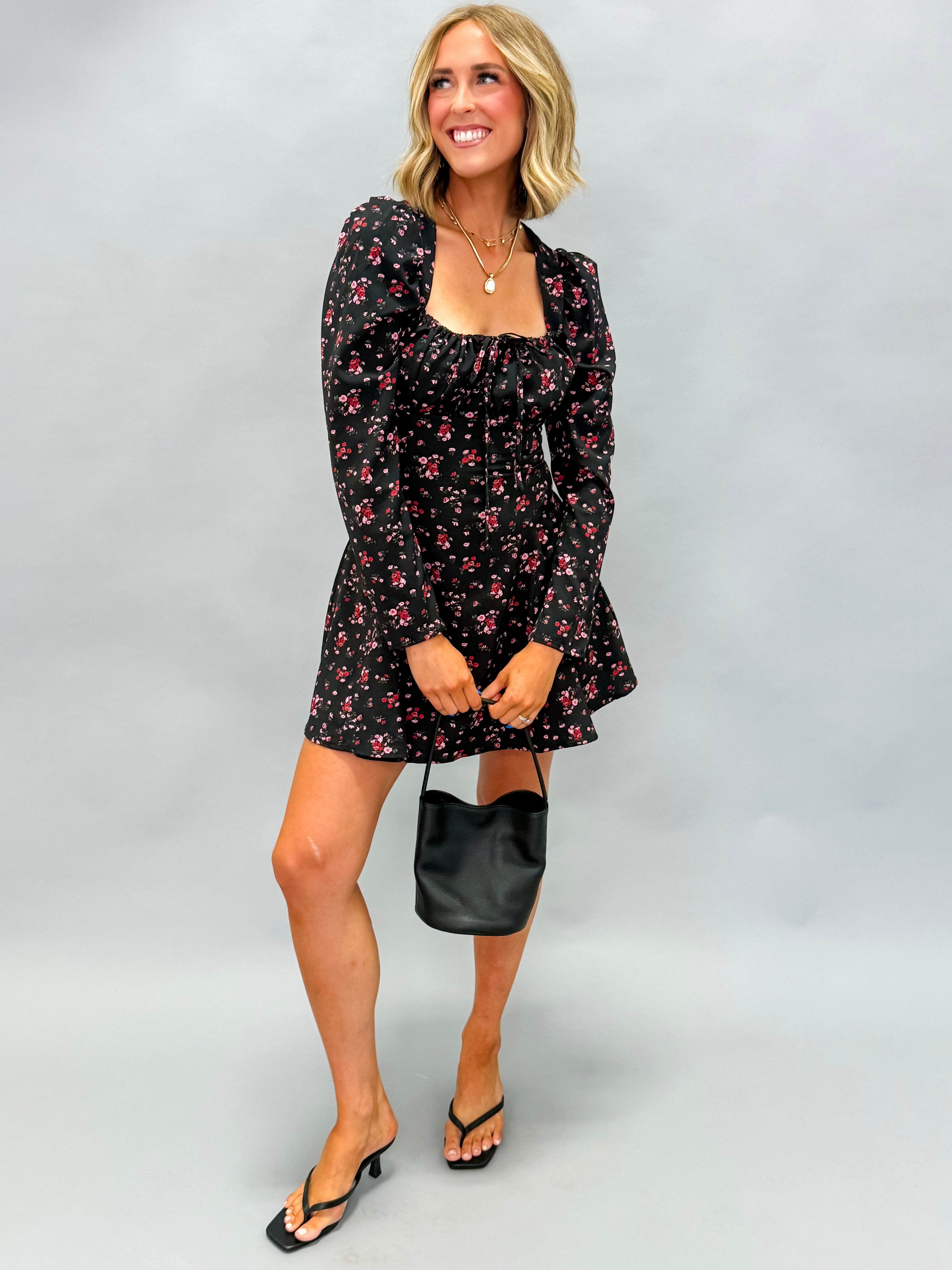 Annabae Floral Puff Sleeve Mini Dress