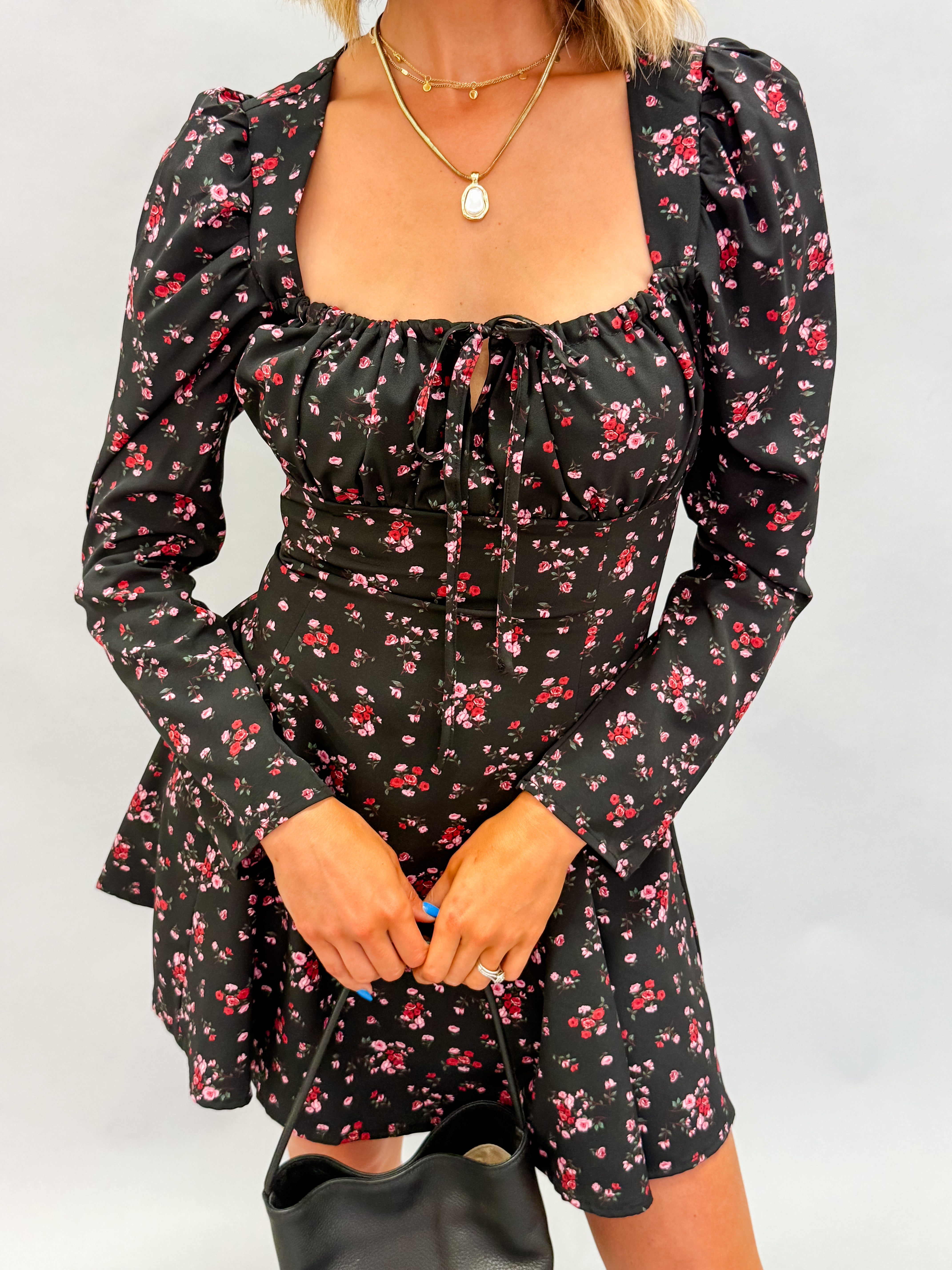 Annabae Floral Puff Sleeve Mini Dress