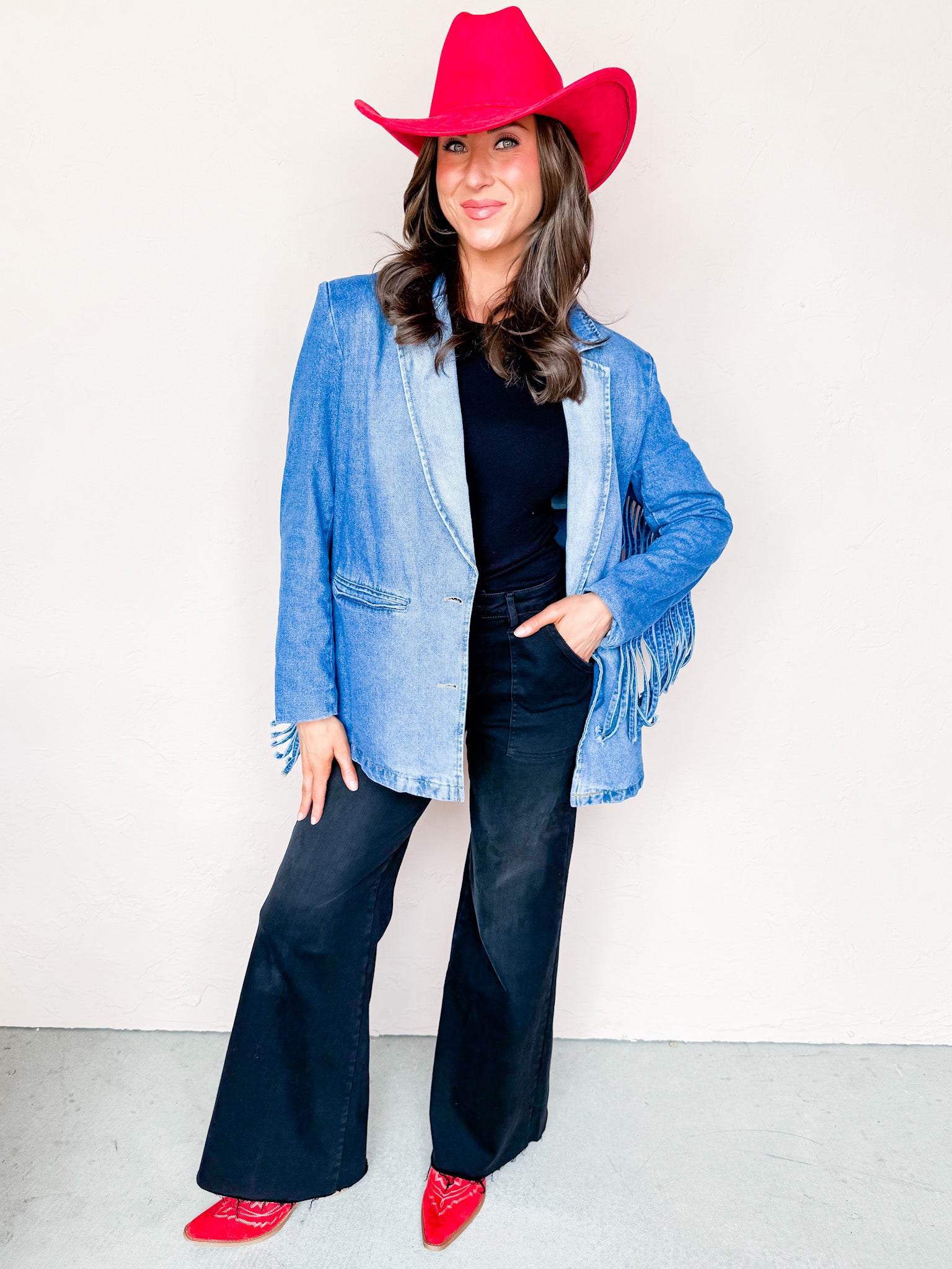 Annie Fringed Denim Blazer