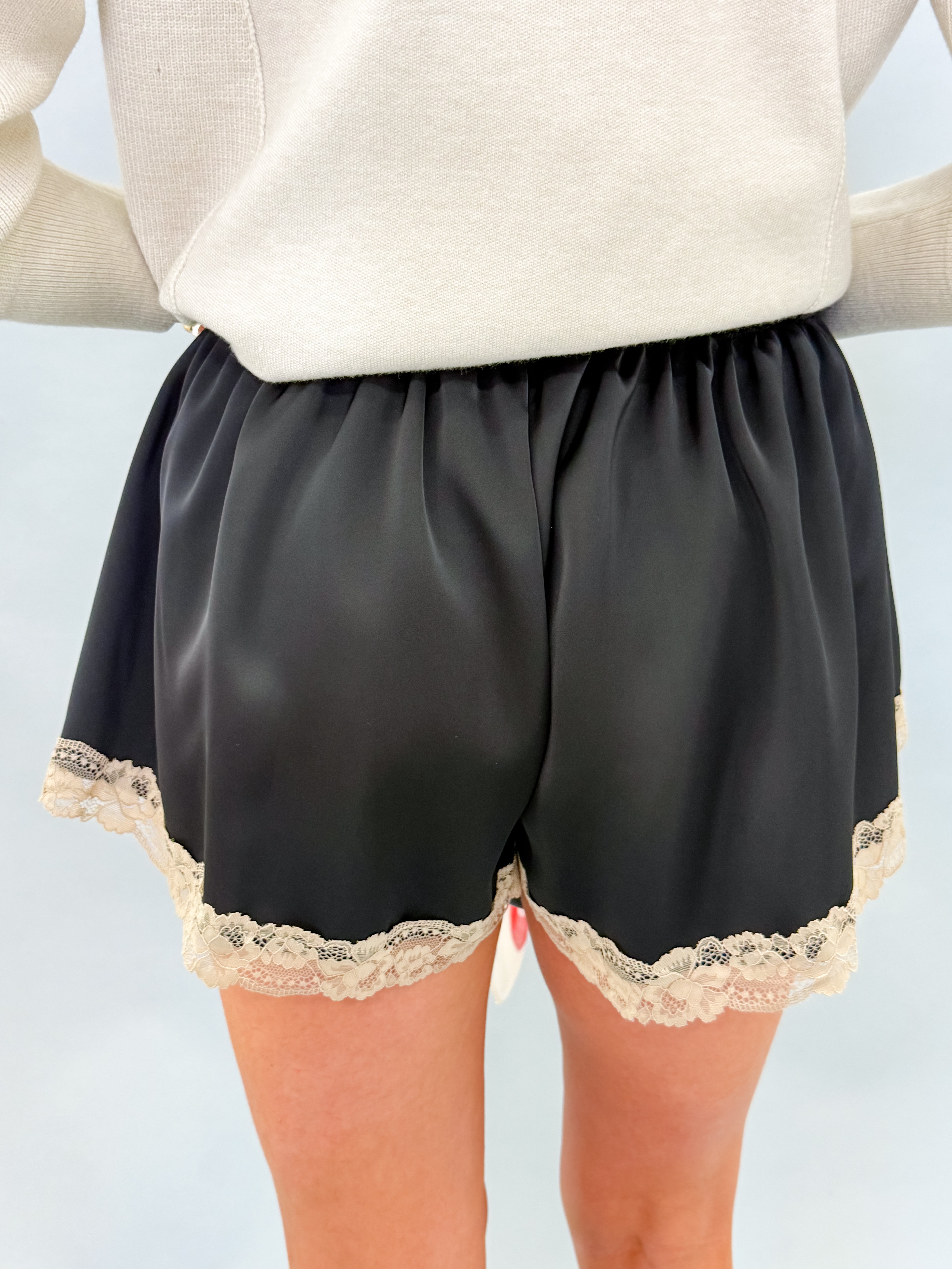 Annie Lace Trim Shorts-Black