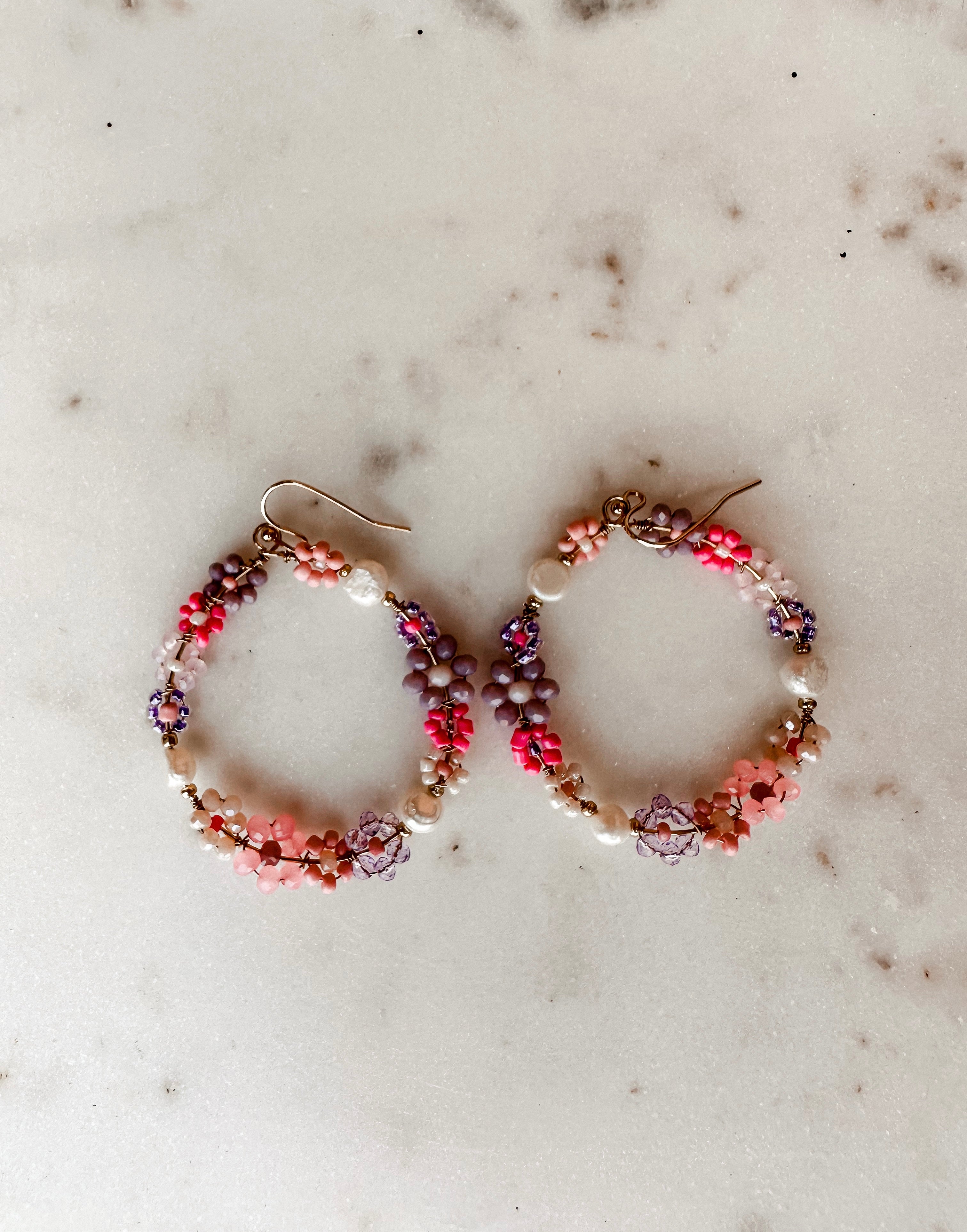 Another Crush Beaded Circle Earring-Pink