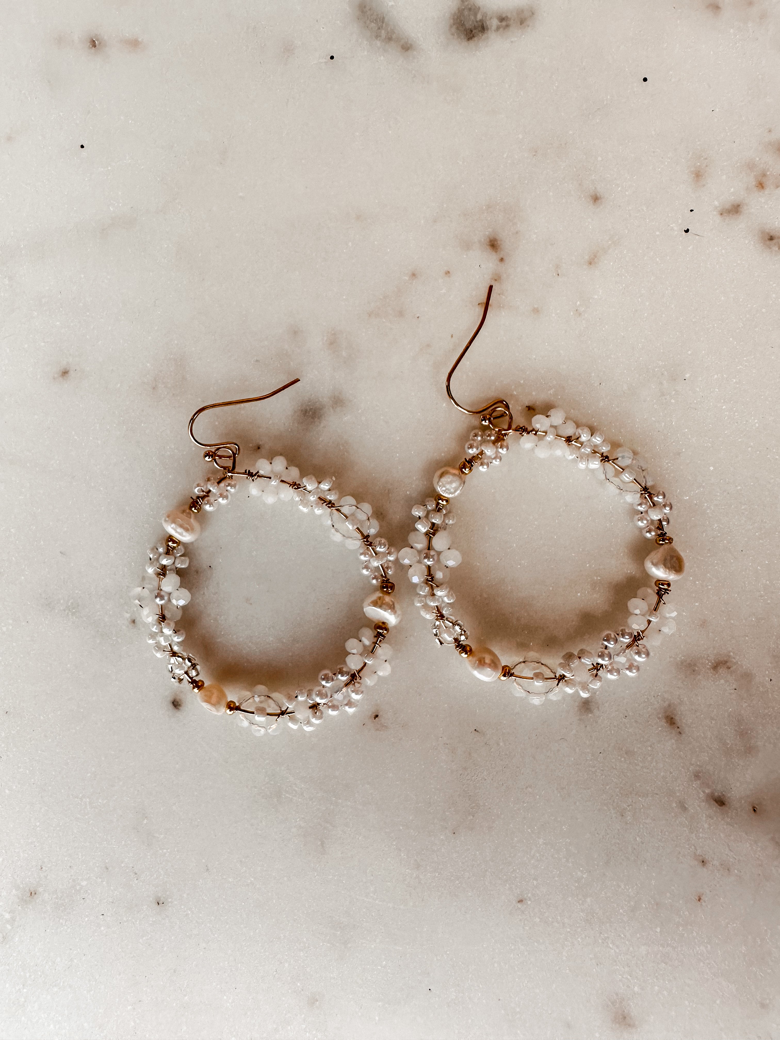 Another Crush Beaded Circle Earring-White