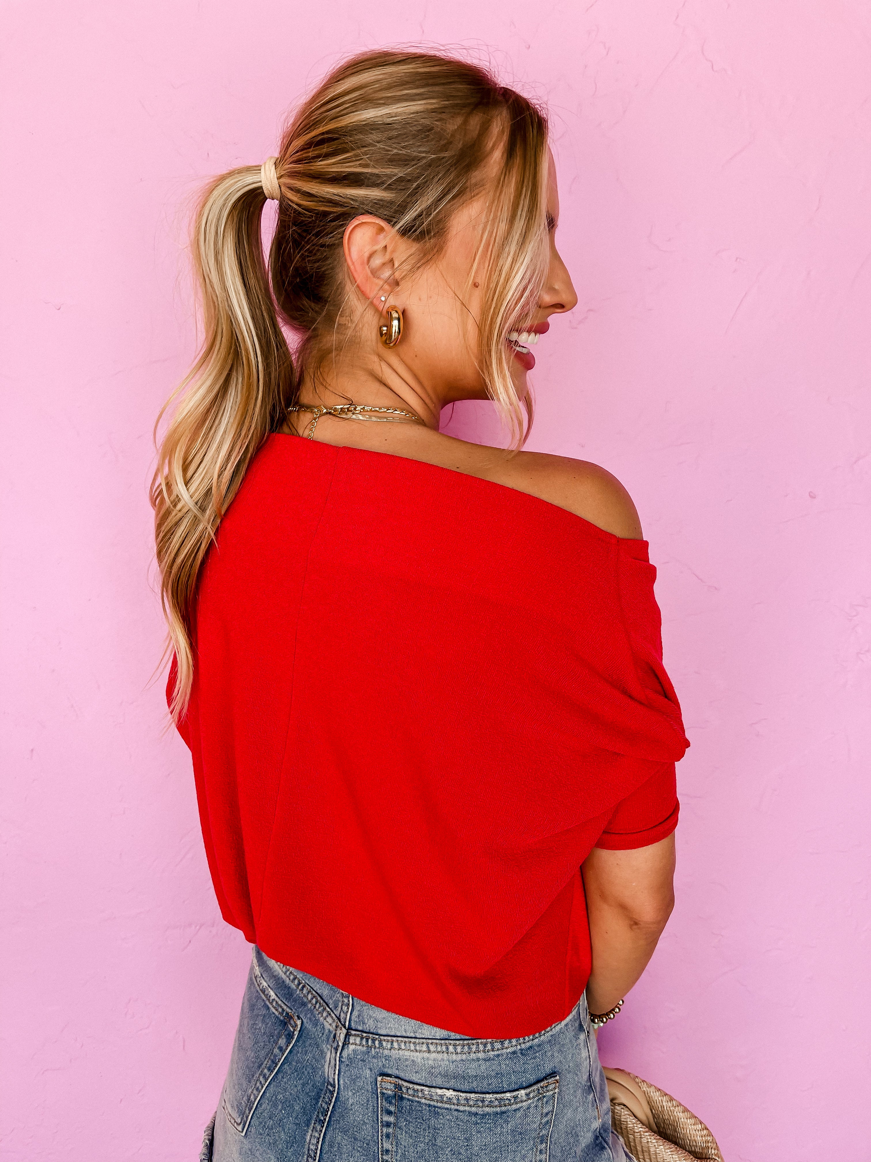 Anywhere Short Sleeve Top-Red