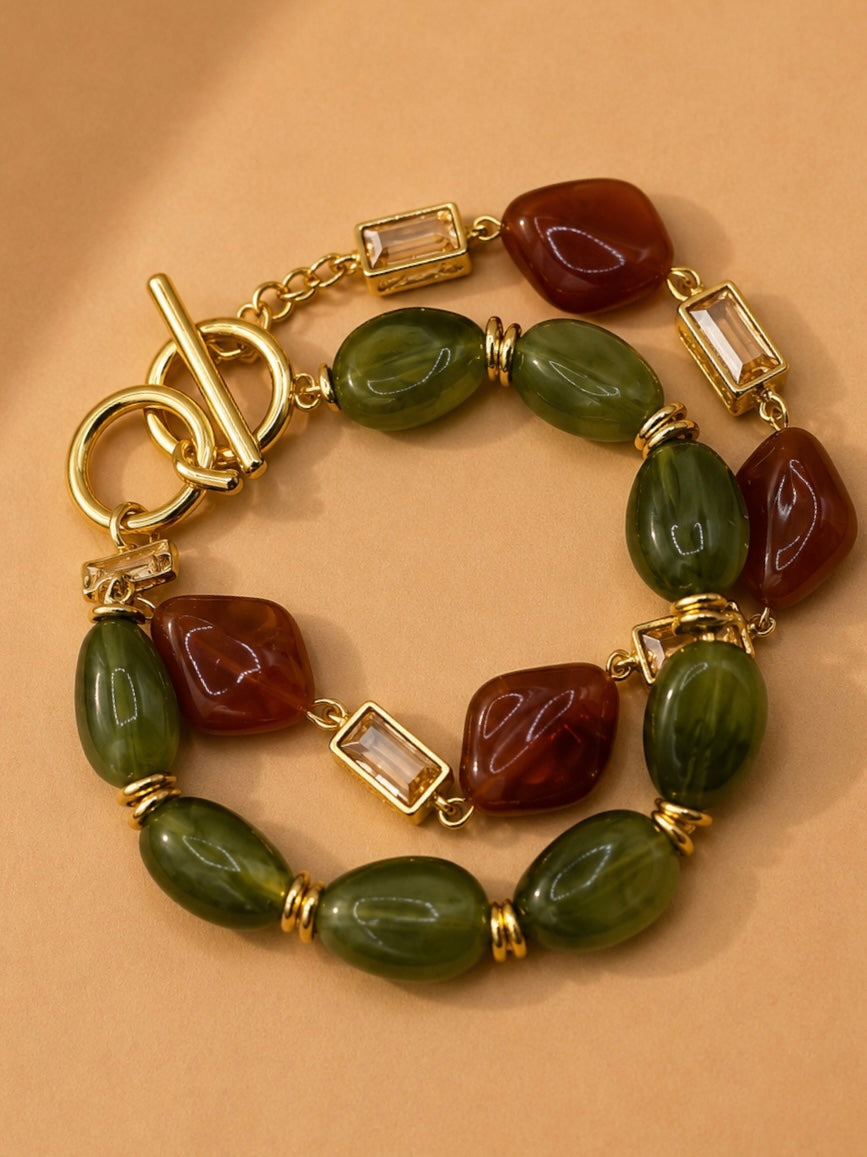 Arabella Beaded Toggle Bracelet-Brown