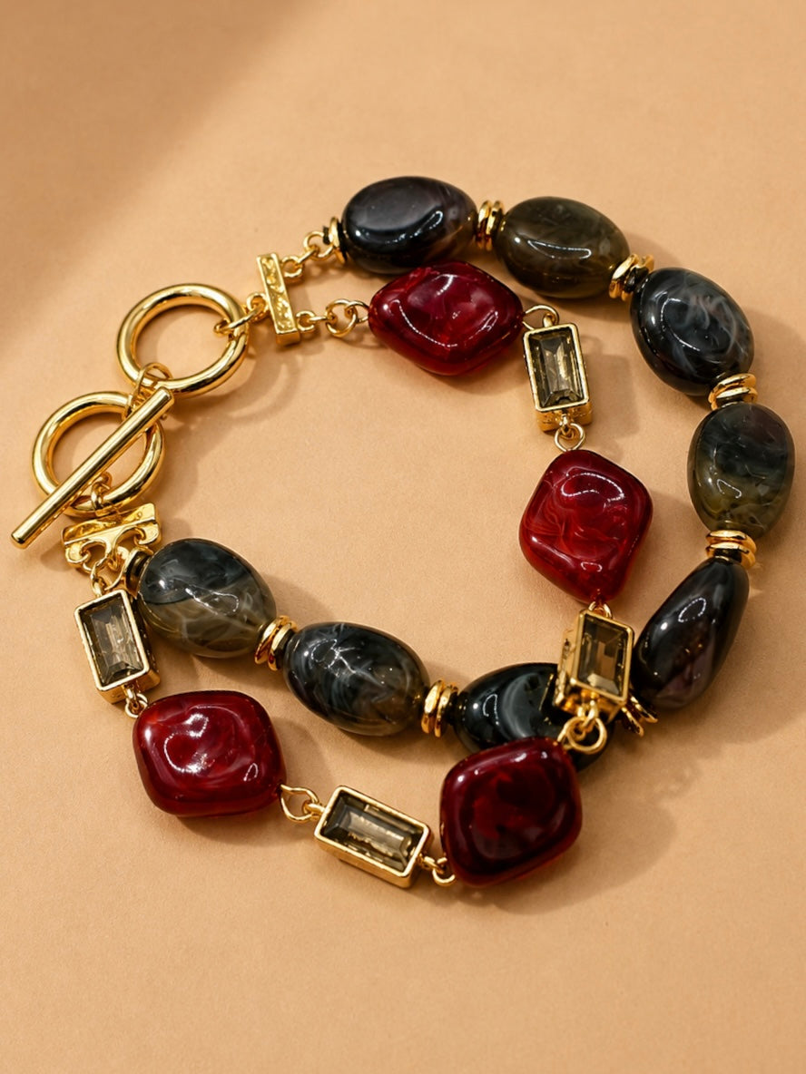Arabella Beaded Toggle Bracelet-Maroon