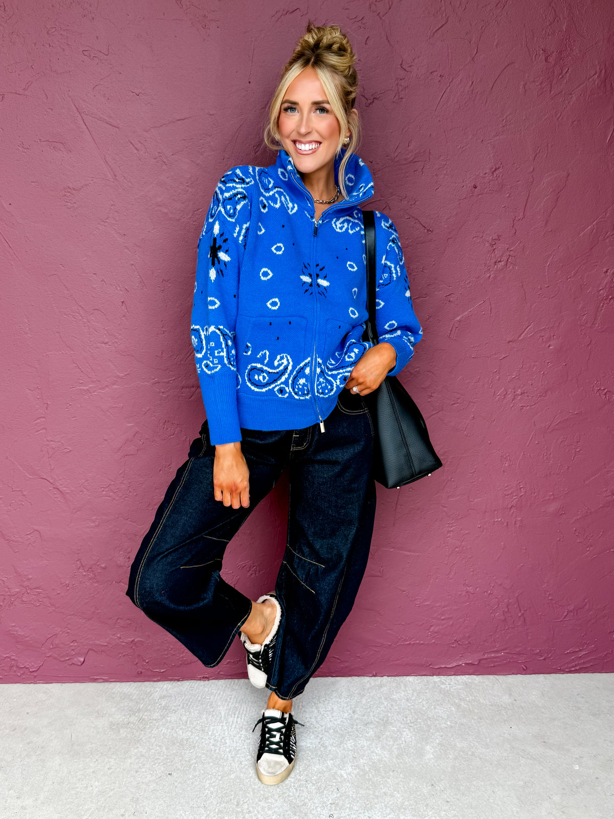 Aria Stand Collar Cardigan-Blue