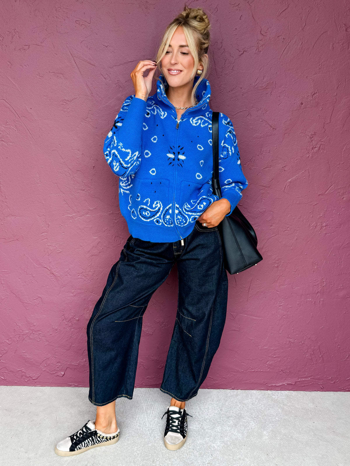 Aria Stand Collar Cardigan-Blue