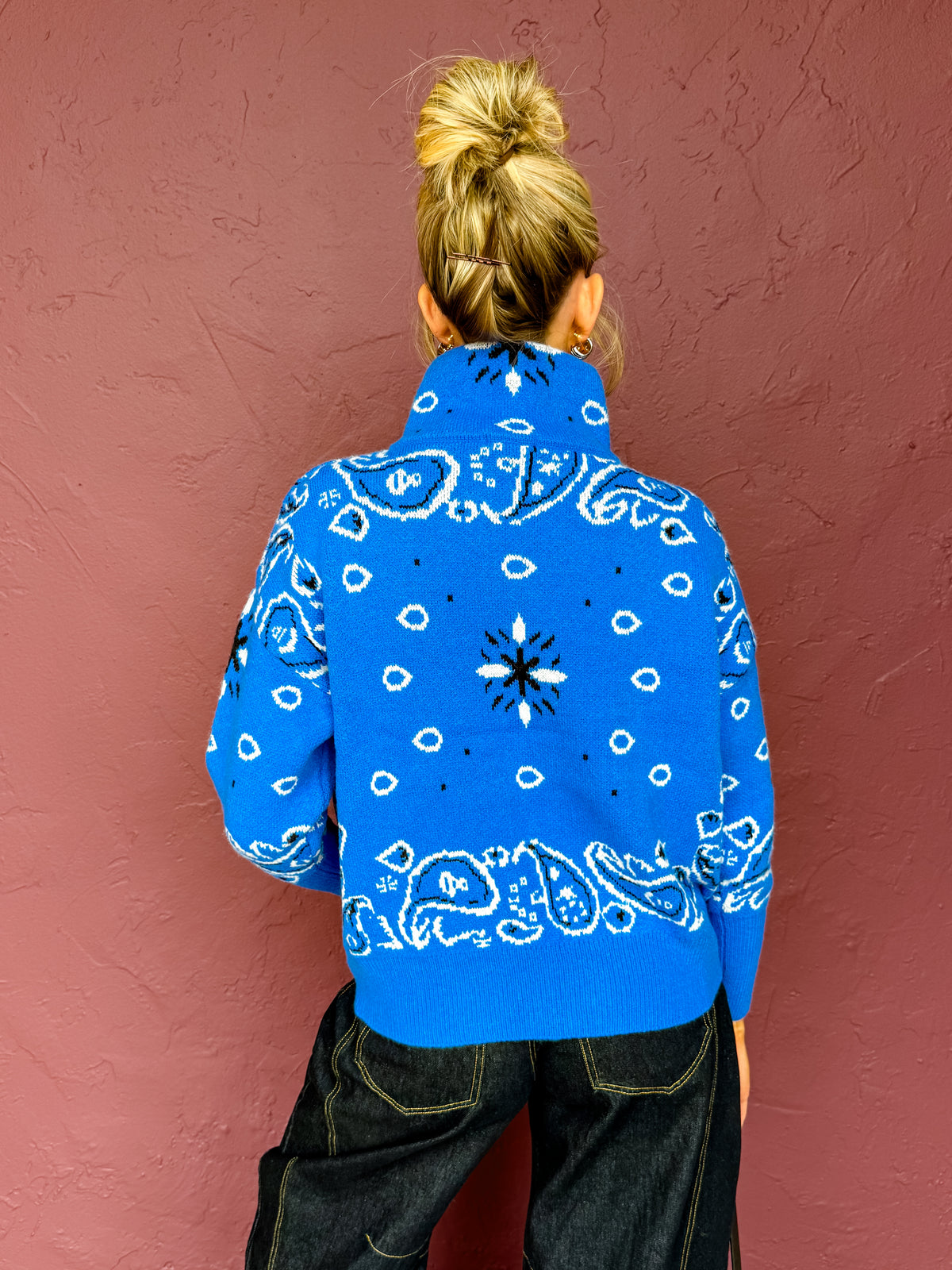 Aria Stand Collar Cardigan-Blue
