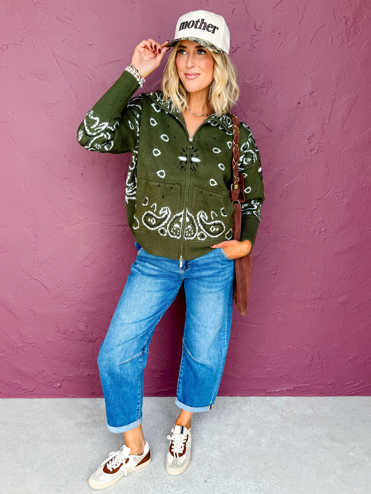 Aria Stand Collar Cardigan-Green