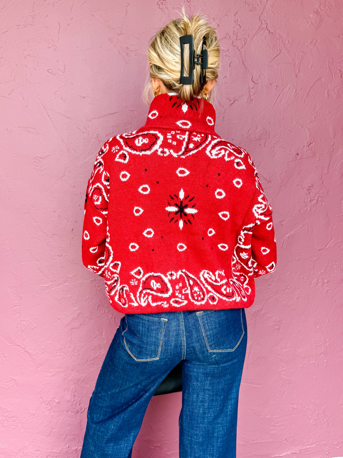 Aria Stand Collar Cardigan-Red