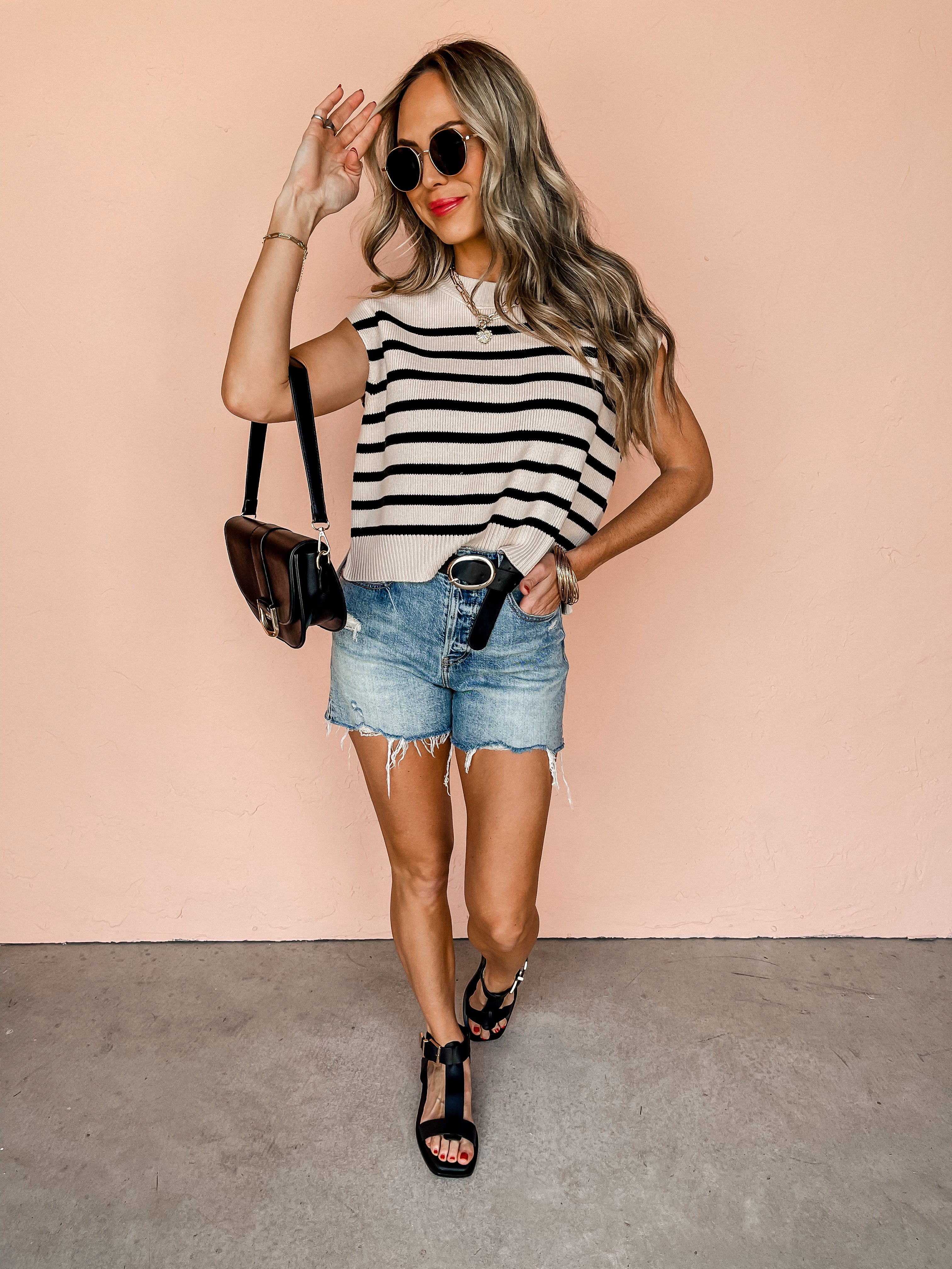 At The Office Striped Cap Sleeve Sweater