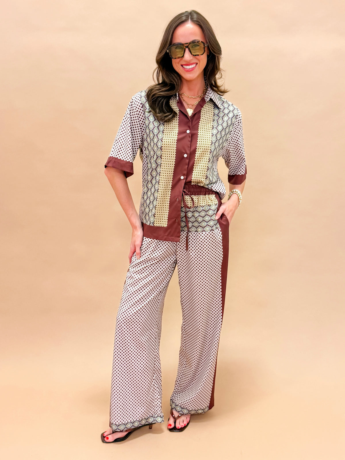 Aubrey Geometric Print Pant Set