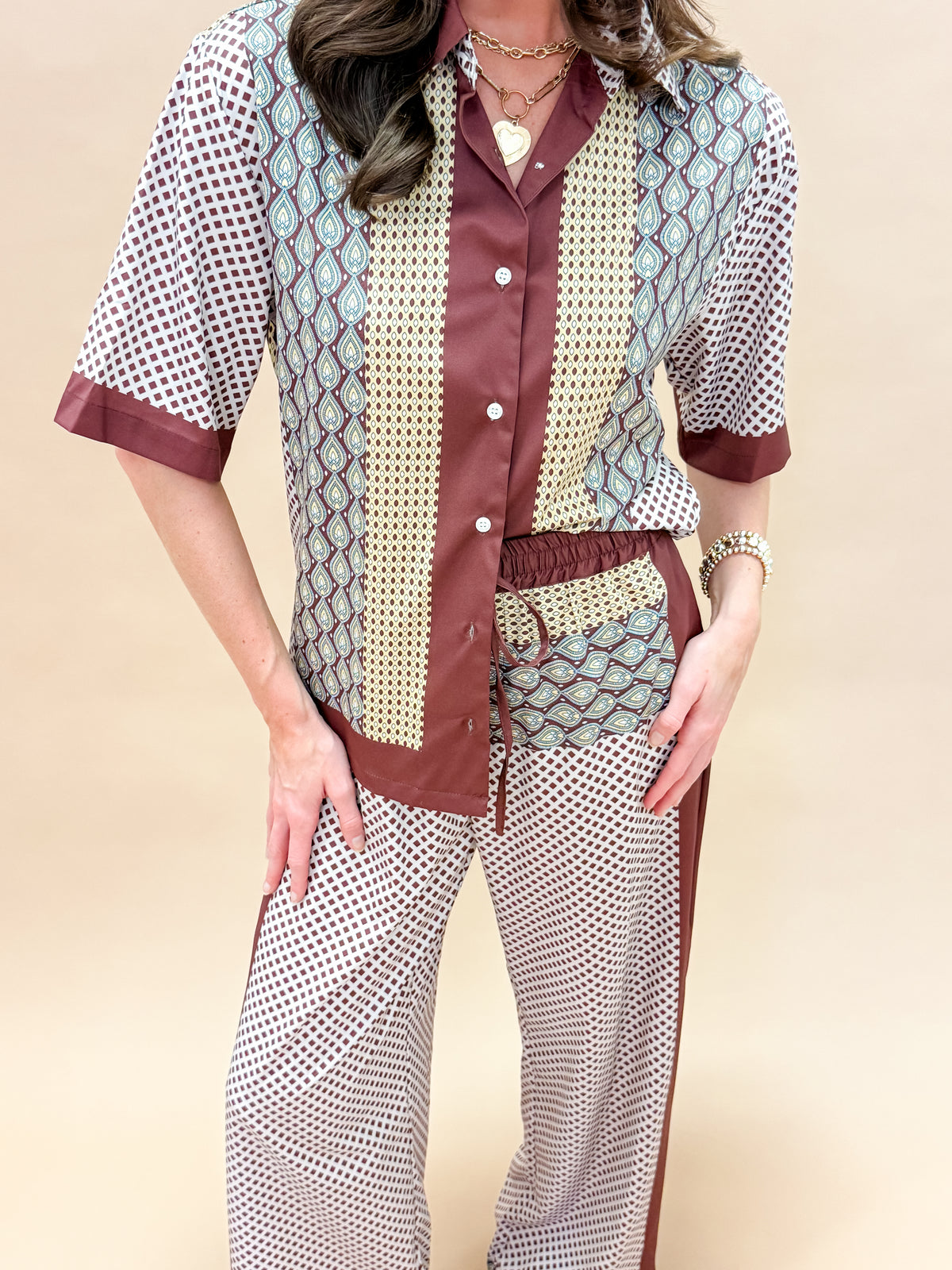 Aubrey Geometric Print Pant Set