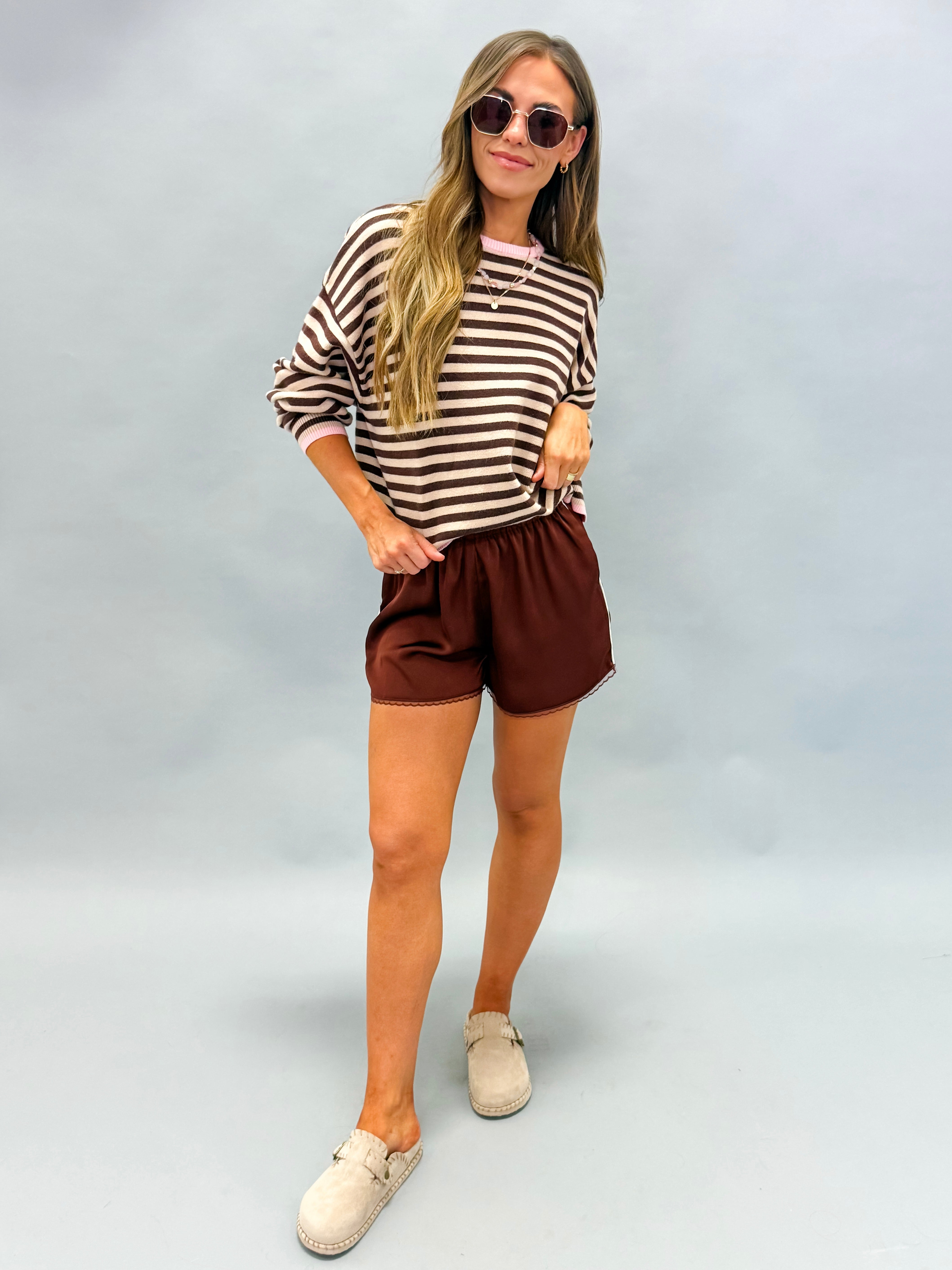 Audrey Striped Sweater-Chocolate/Pink