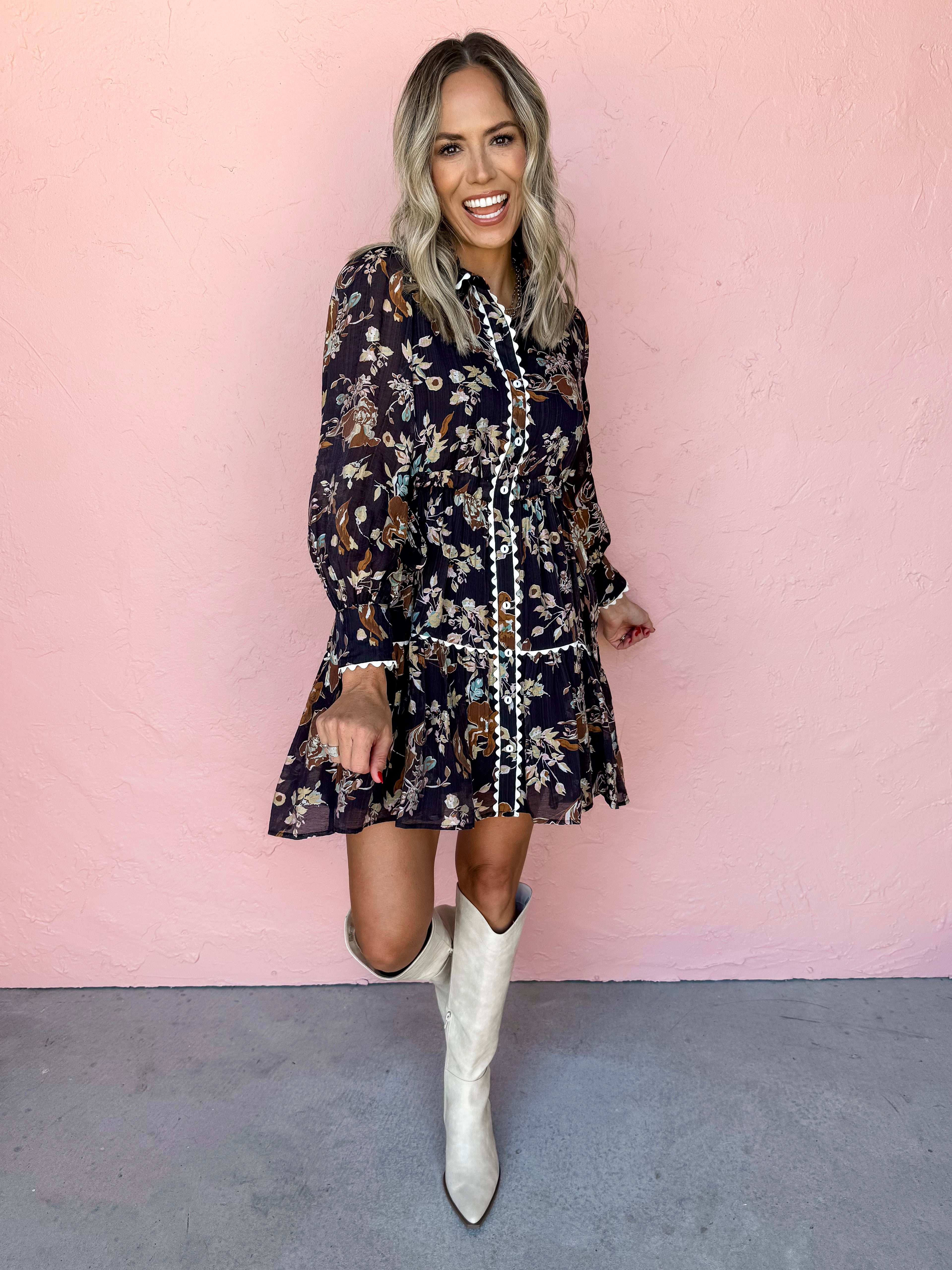 Autumn Stroll Floral Mini Dress