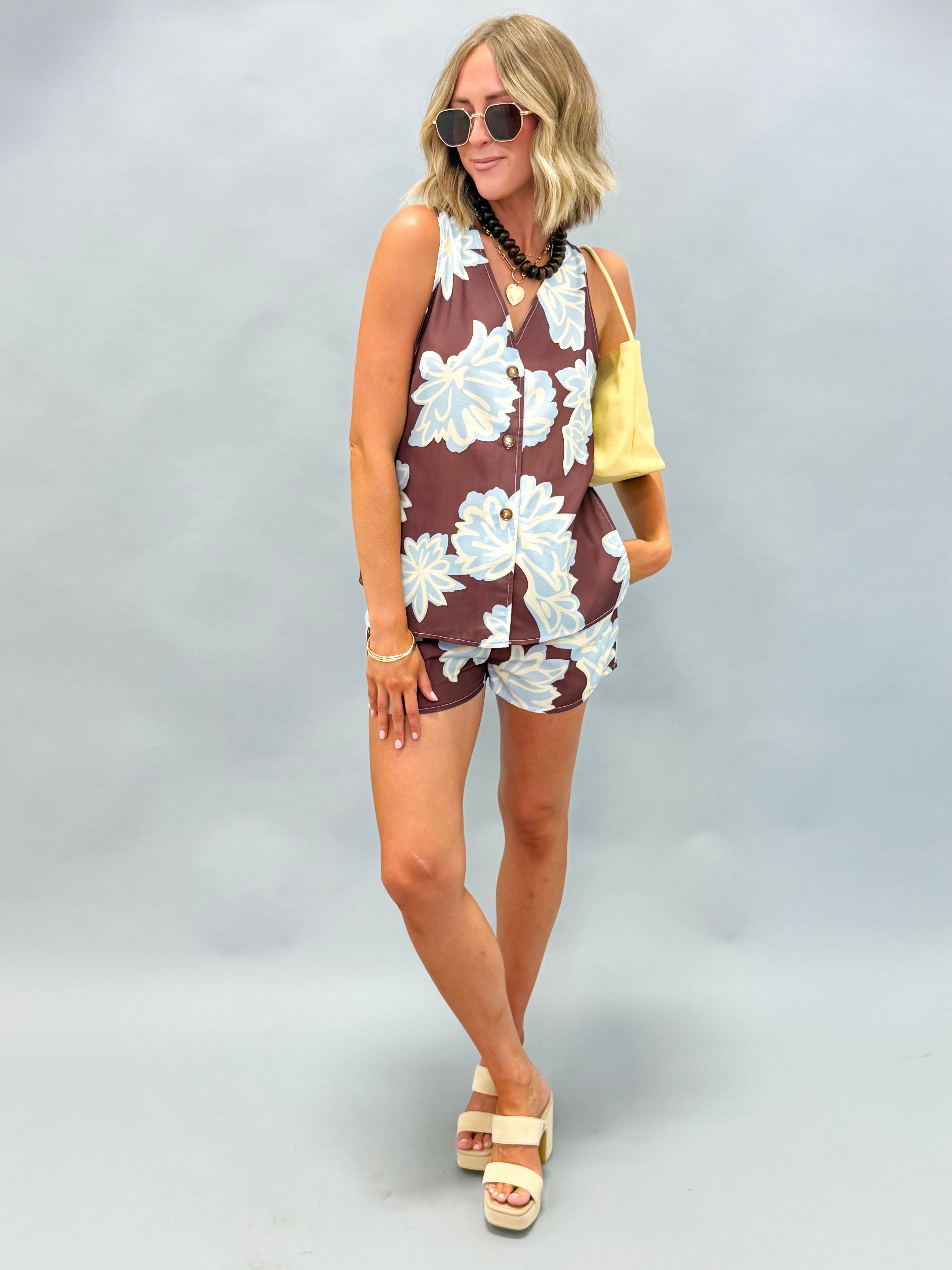 Ava Floral Linen Vest And Shorts Set