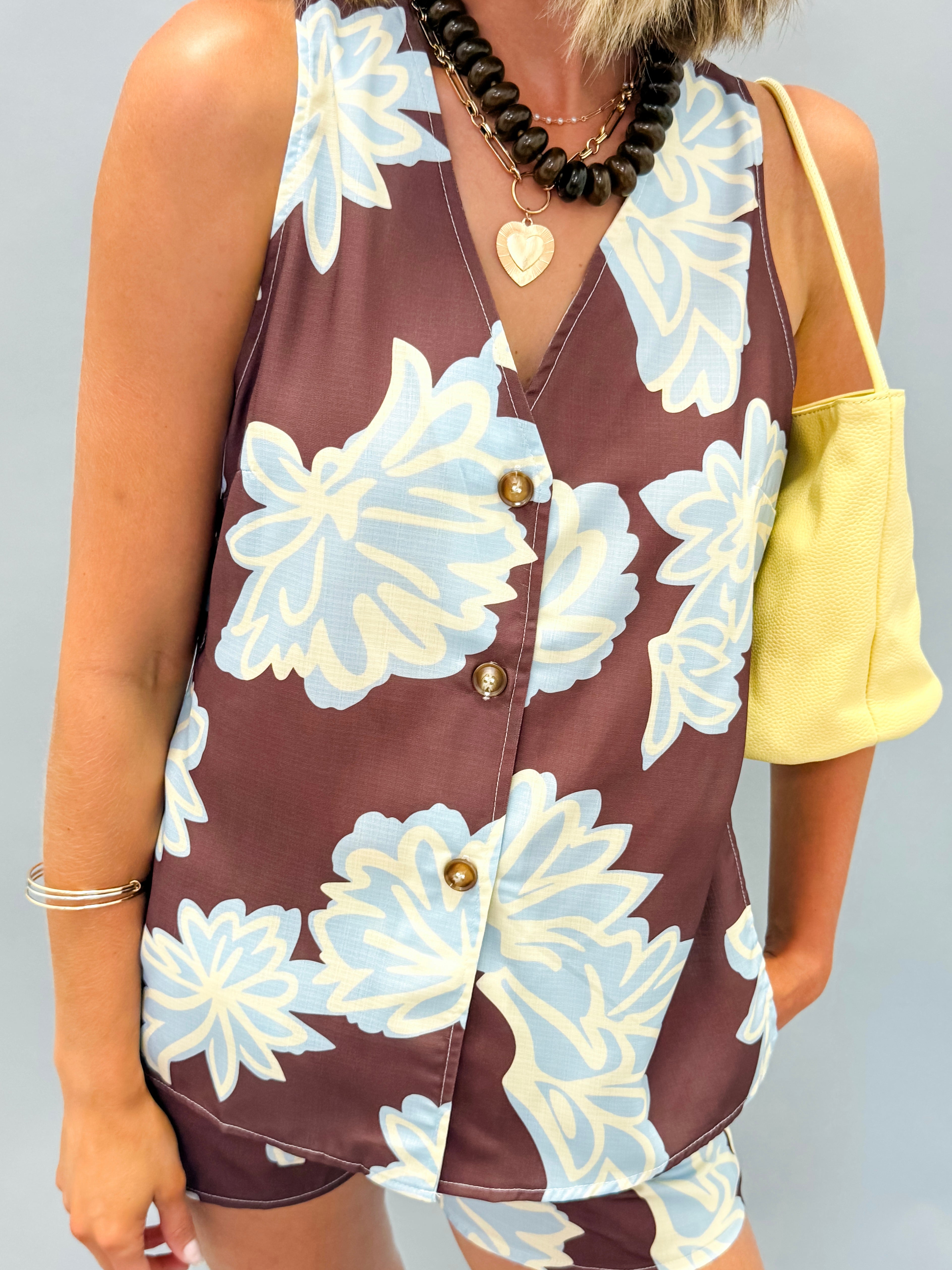 Ava Floral Linen Vest And Shorts Set