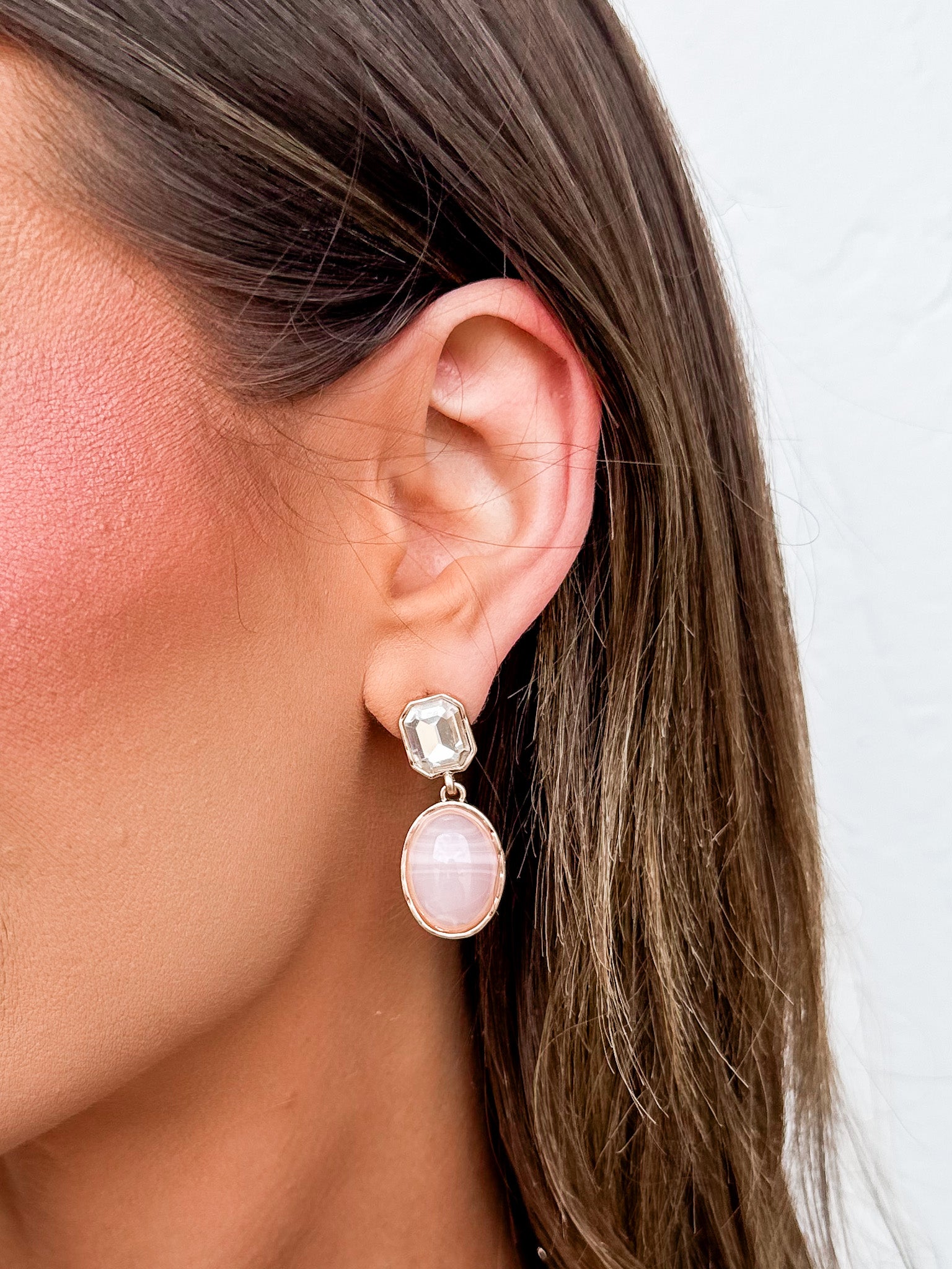 Ava Stone Drop Earrings-Pink