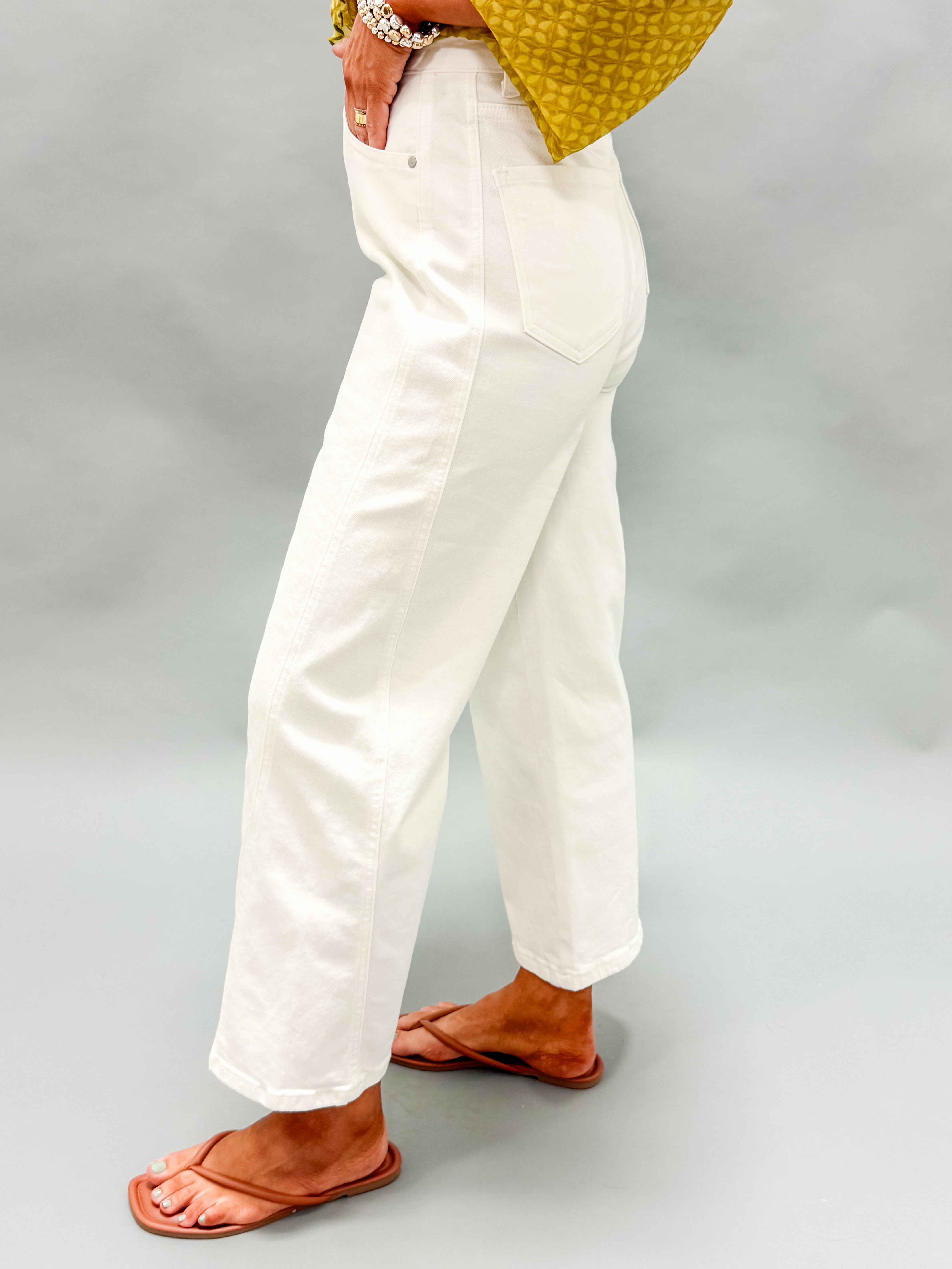Avalon Panel Detail Wide Leg Crop Jeans-White