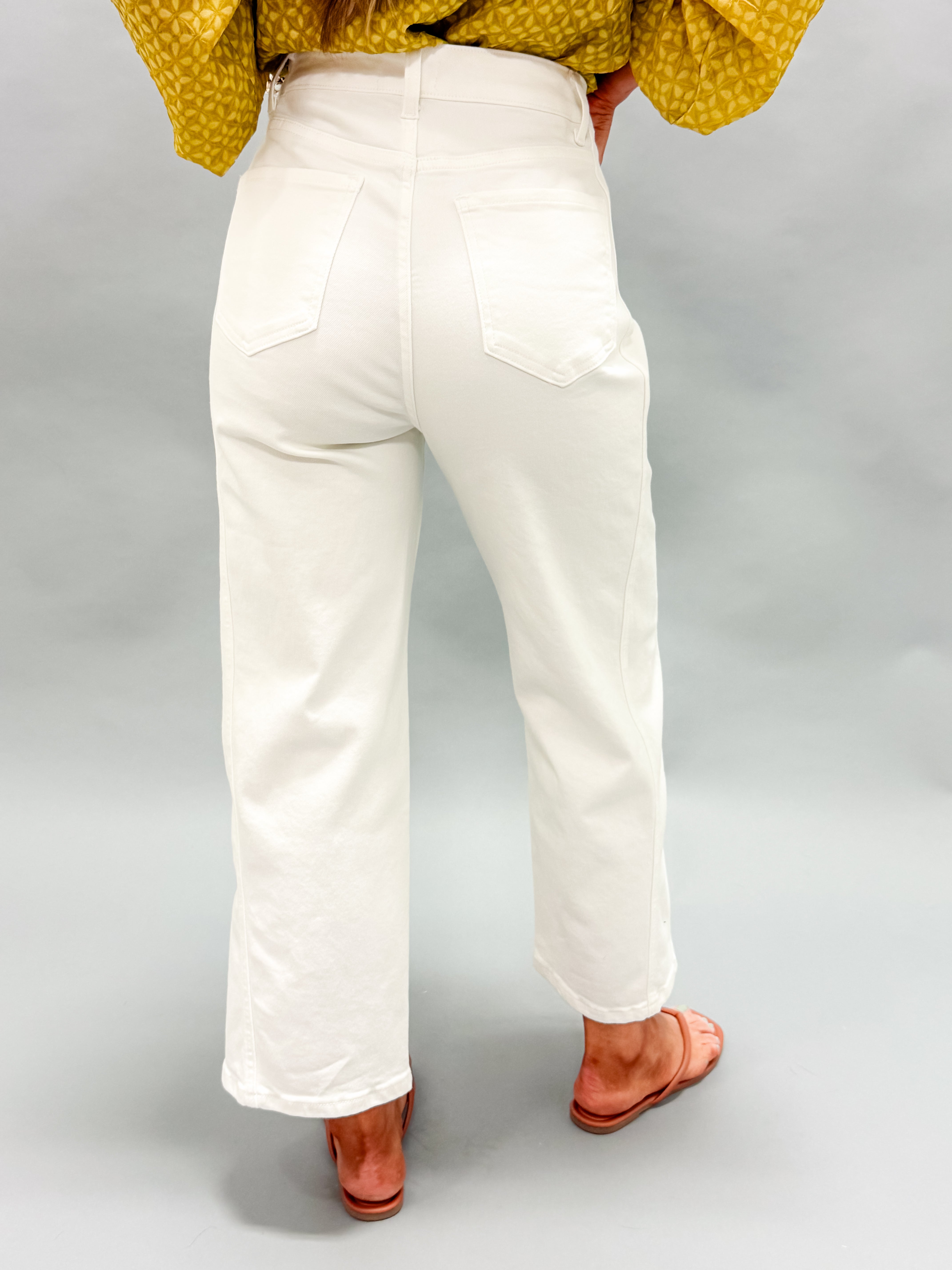 Avalon Panel Detail Wide Leg Crop Jeans-White