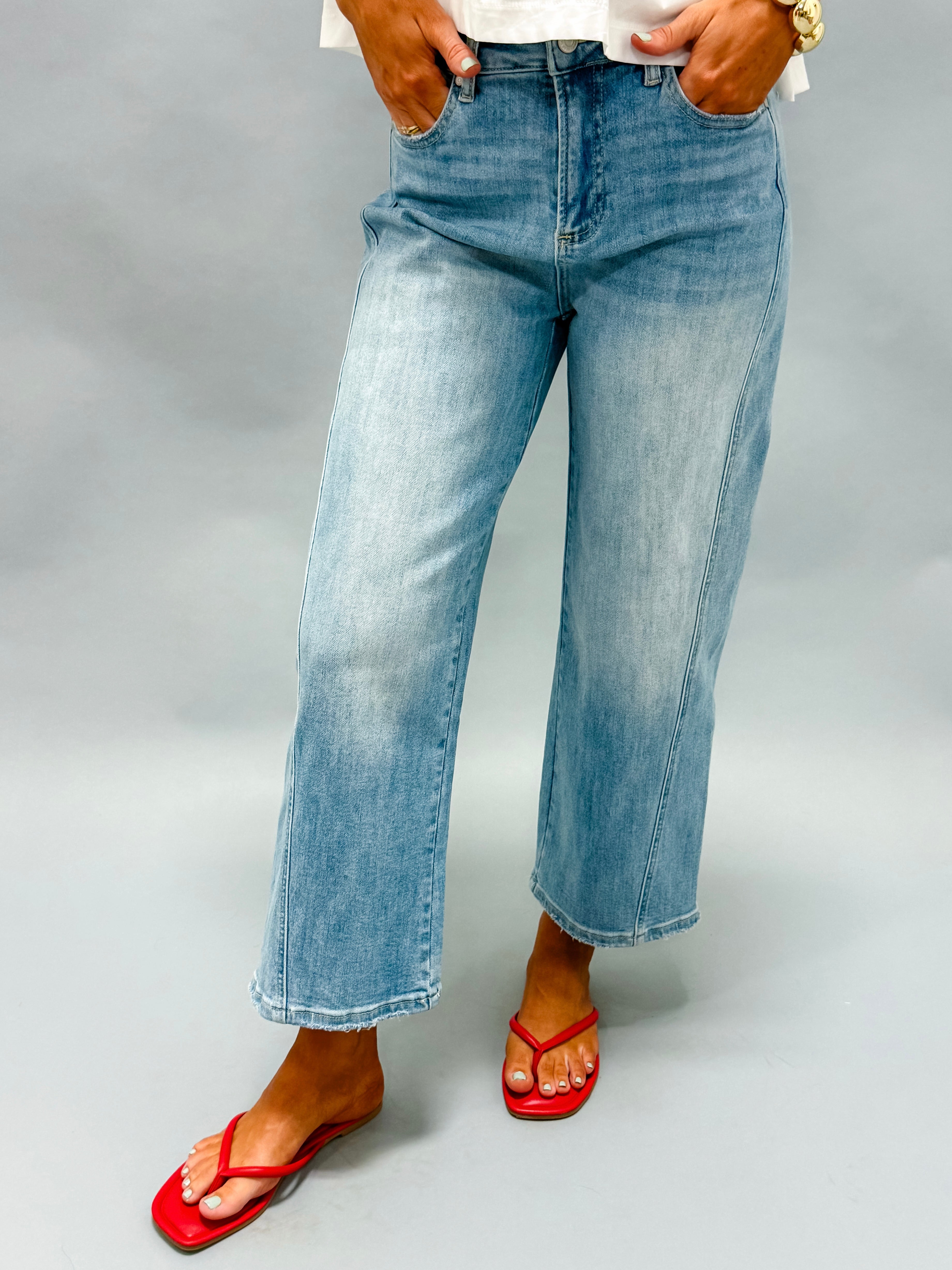 Avalon Panel Detail Wide Leg Crop Jeans-Denim Blue