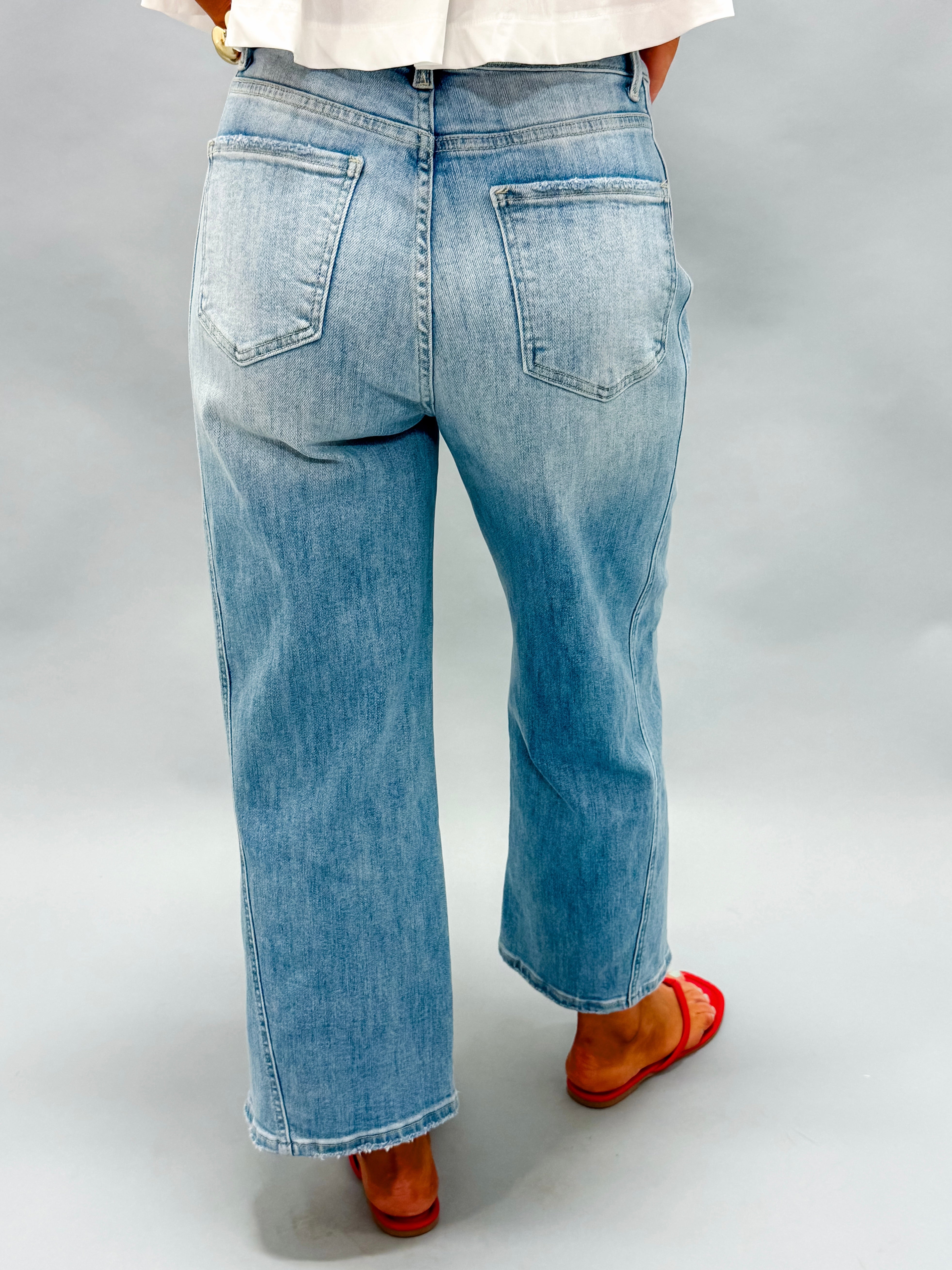 Avalon Panel Detail Wide Leg Crop Jeans-Denim Blue