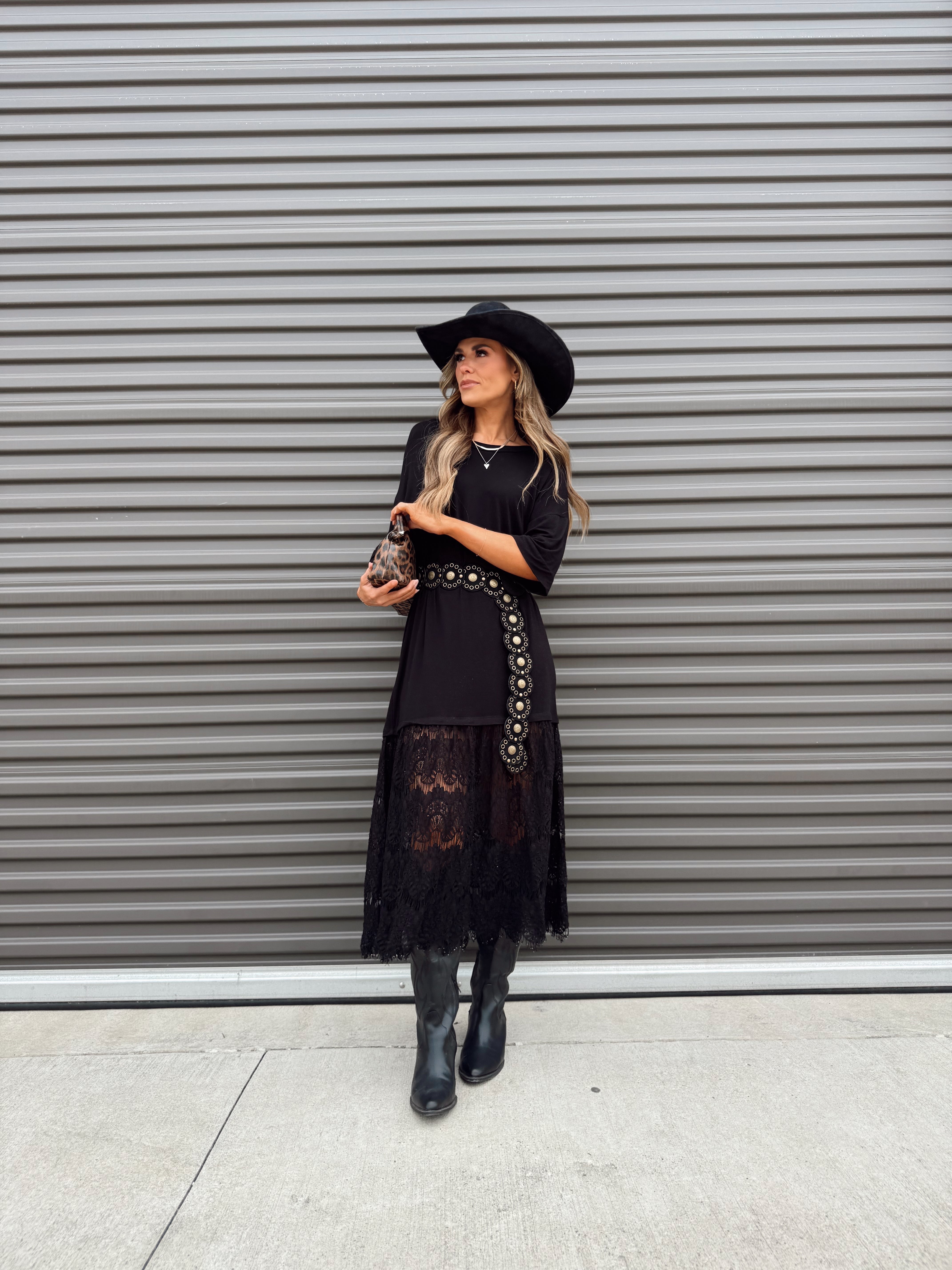 The Carley Dress – Made in USA Jersey T-Shirt Dress with Lace Hem