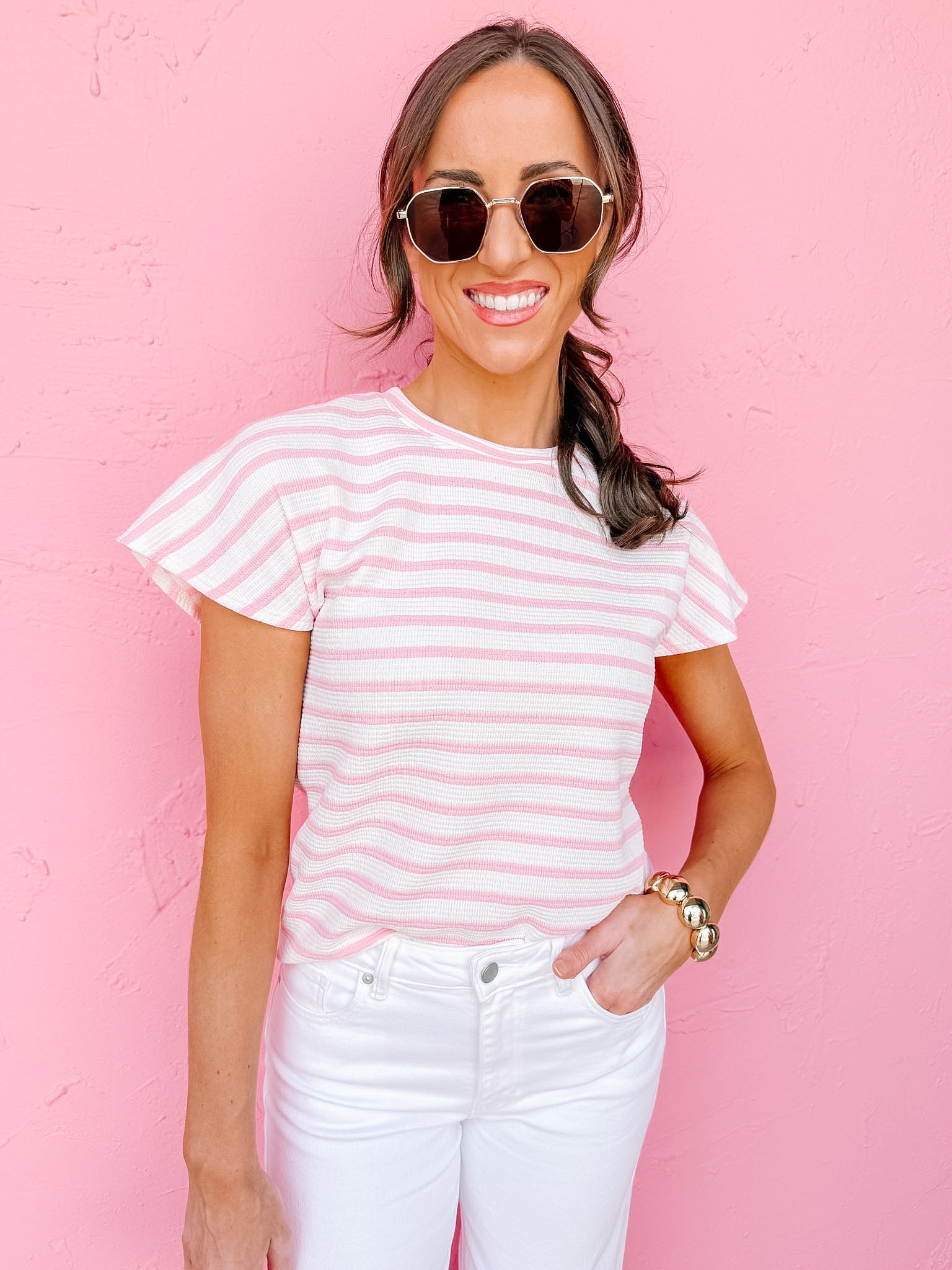 Bailey Striped Top-Pink