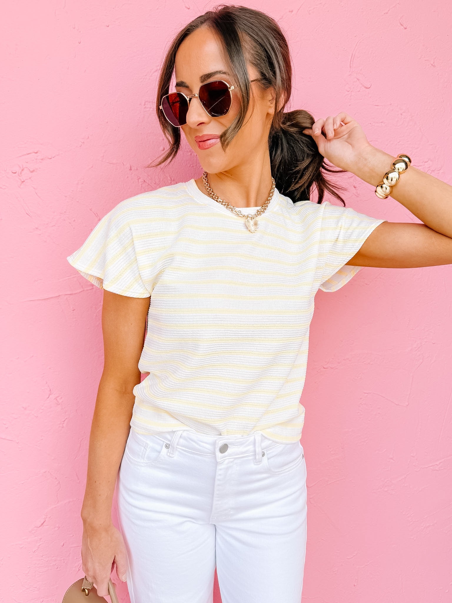 Bailey Striped Top-Yellow