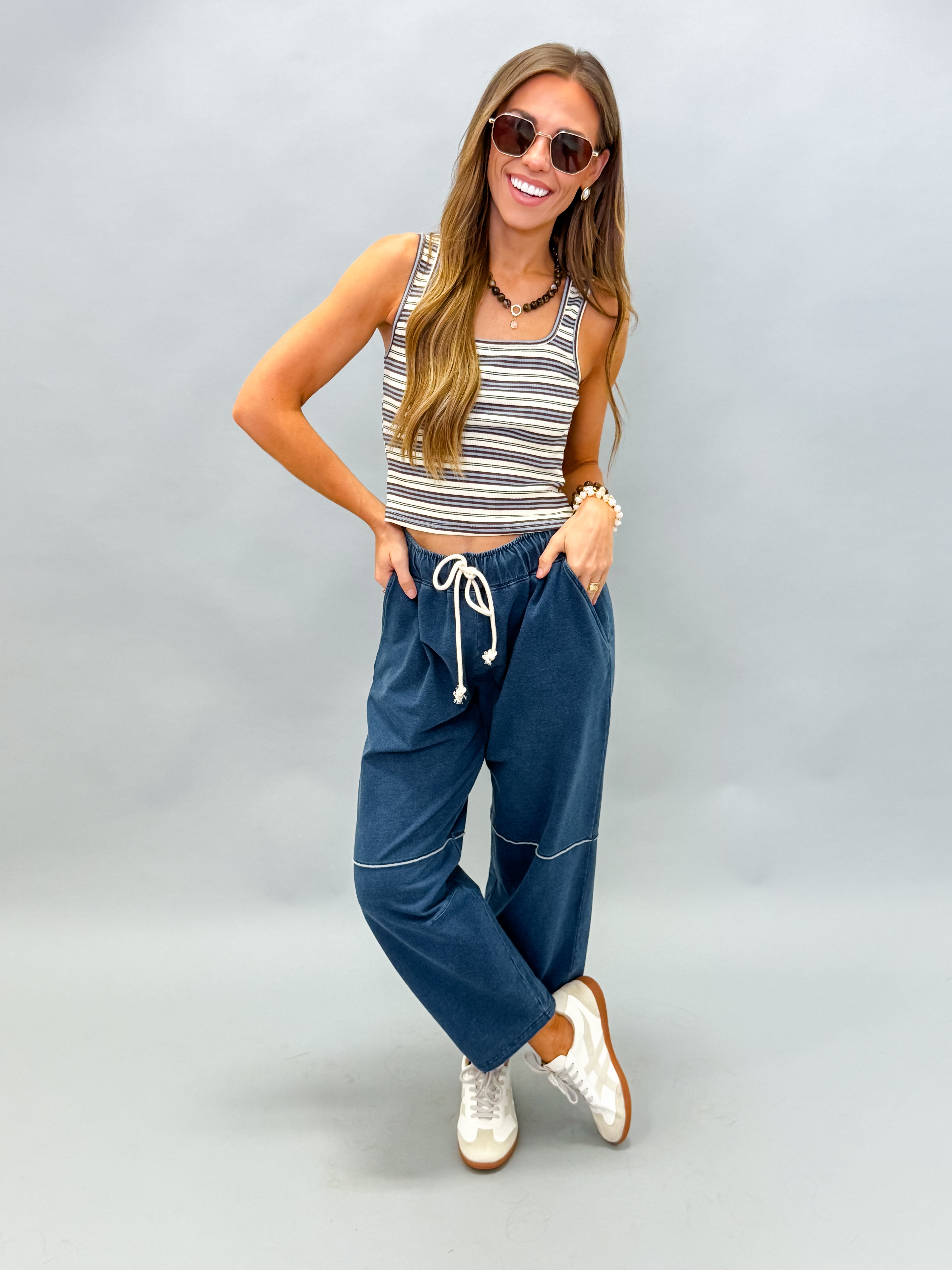 Bailey Striped Sleeveless Top-Blue