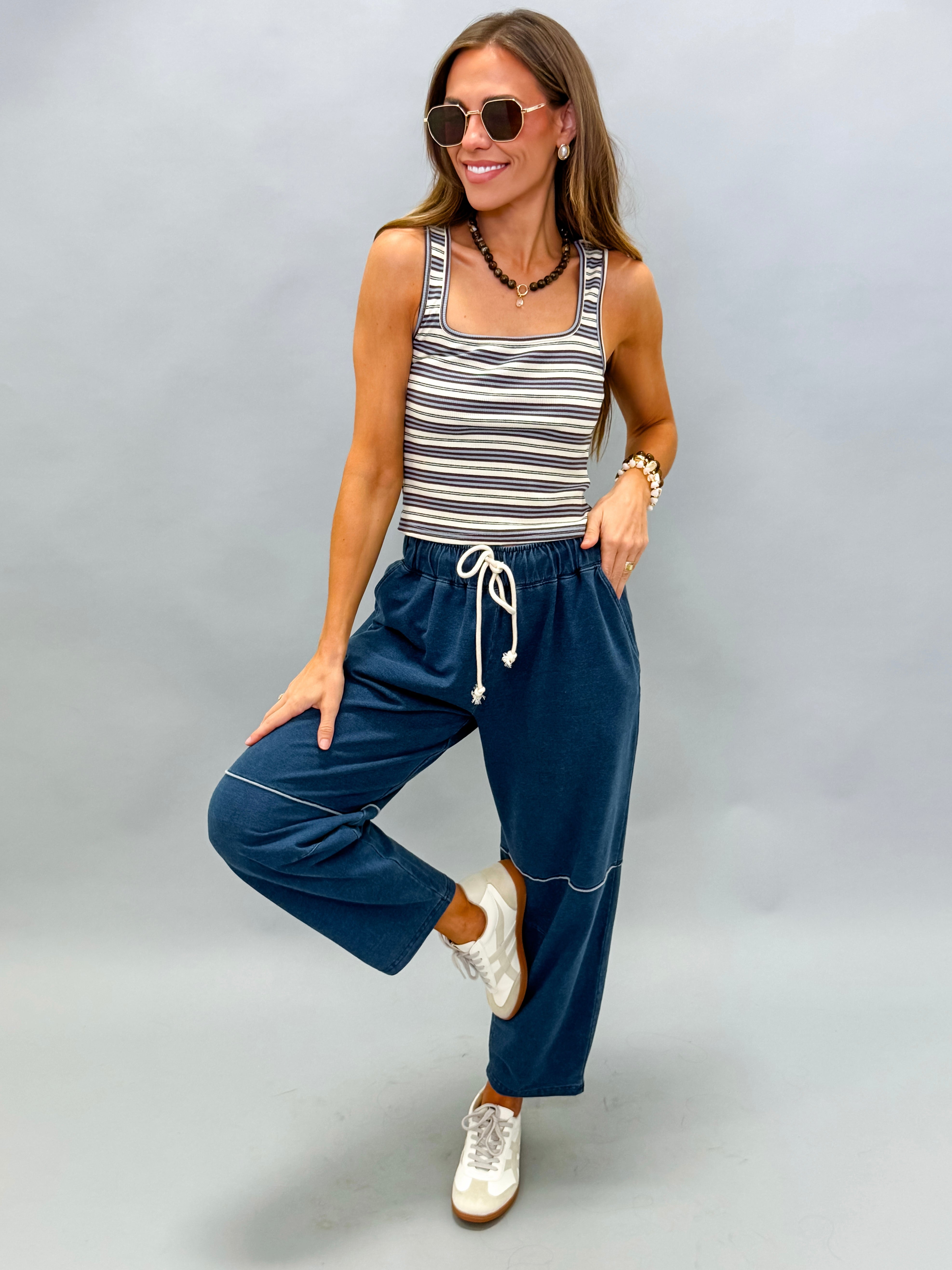 Bailey Striped Sleeveless Top-Blue