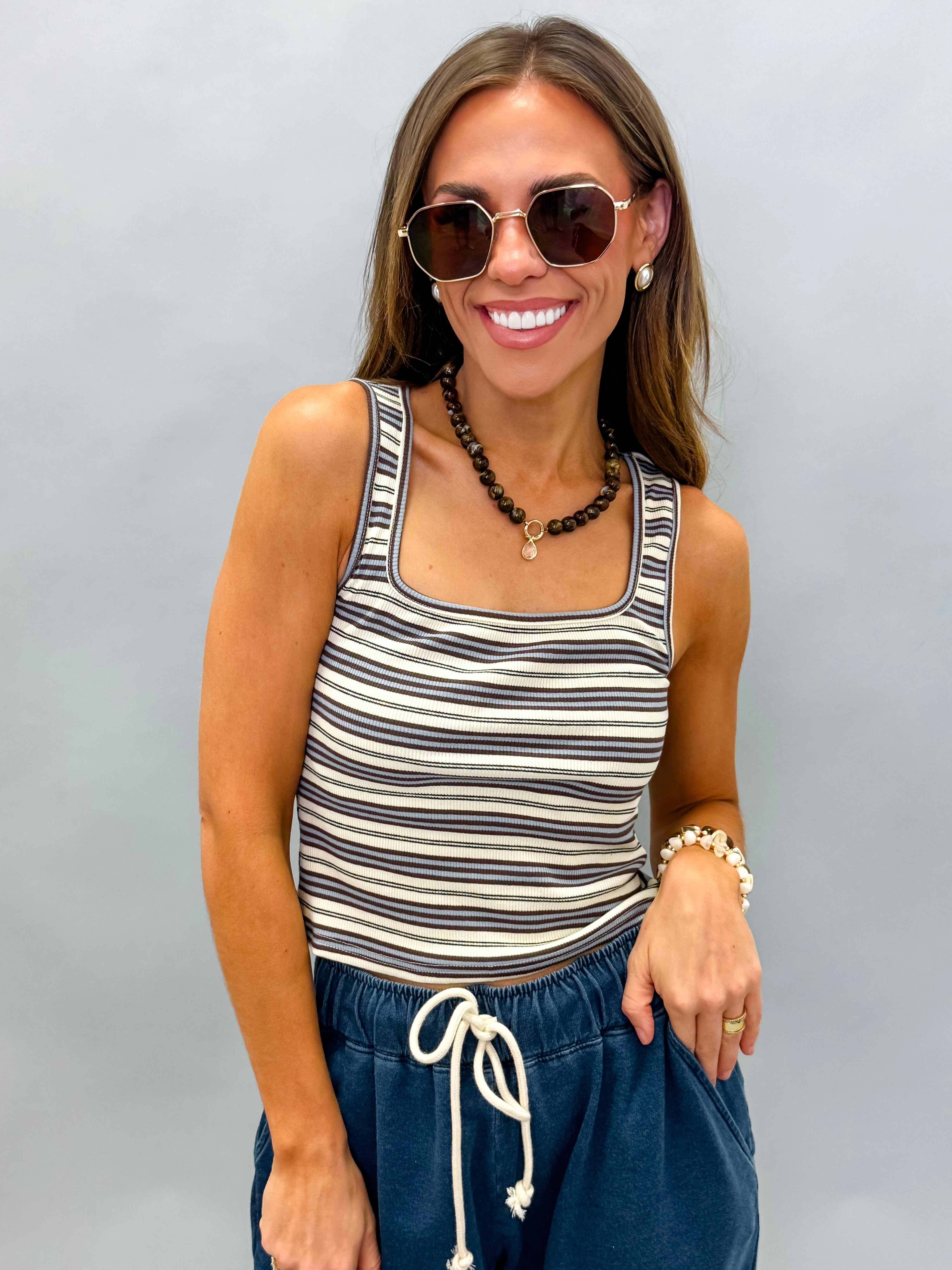 Bailey Striped Sleeveless Top-Blue