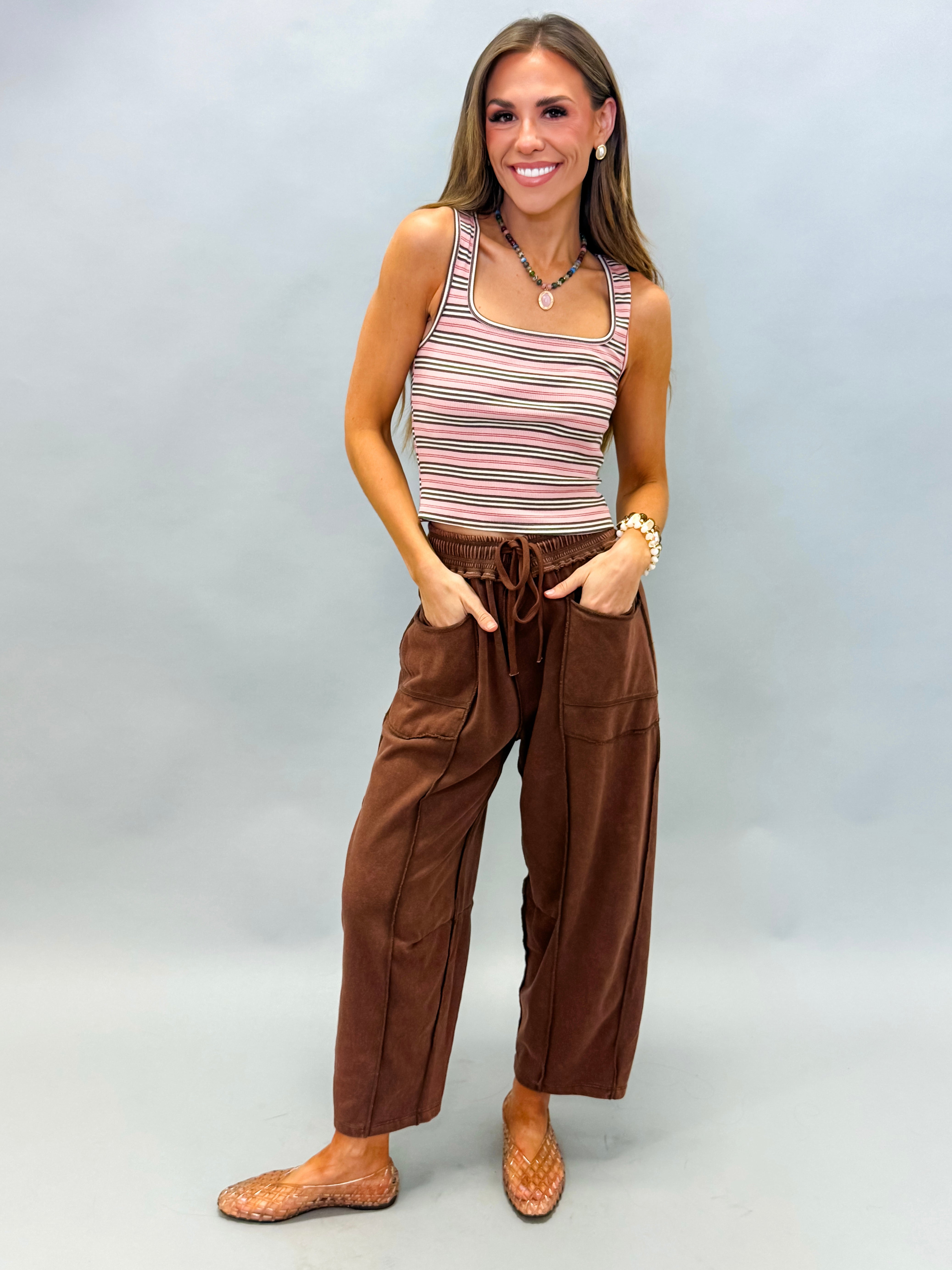 Bailey Striped Sleeveless Top-Pink