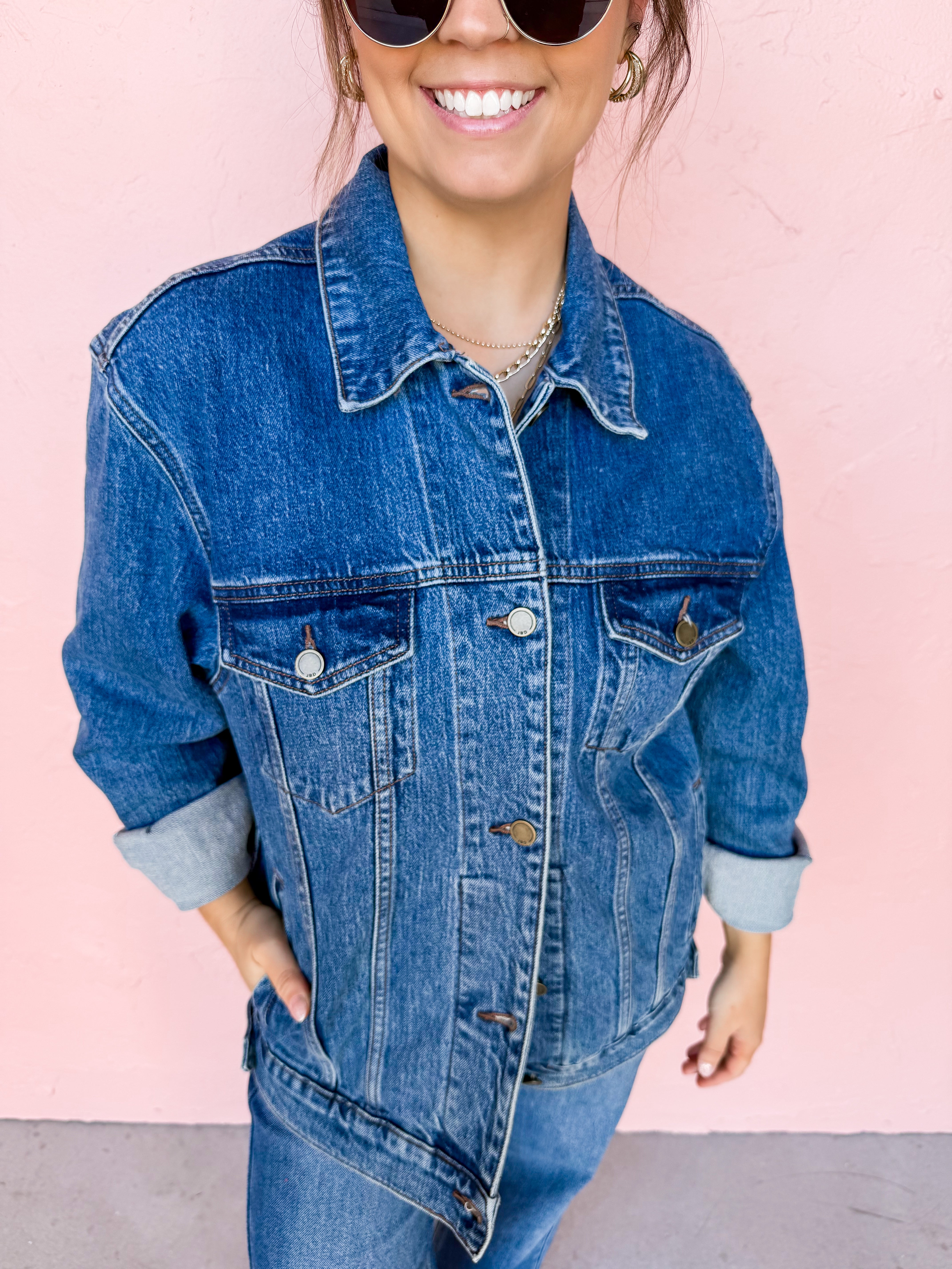 Bandera Oversized Denim Jacket-Dark Denim