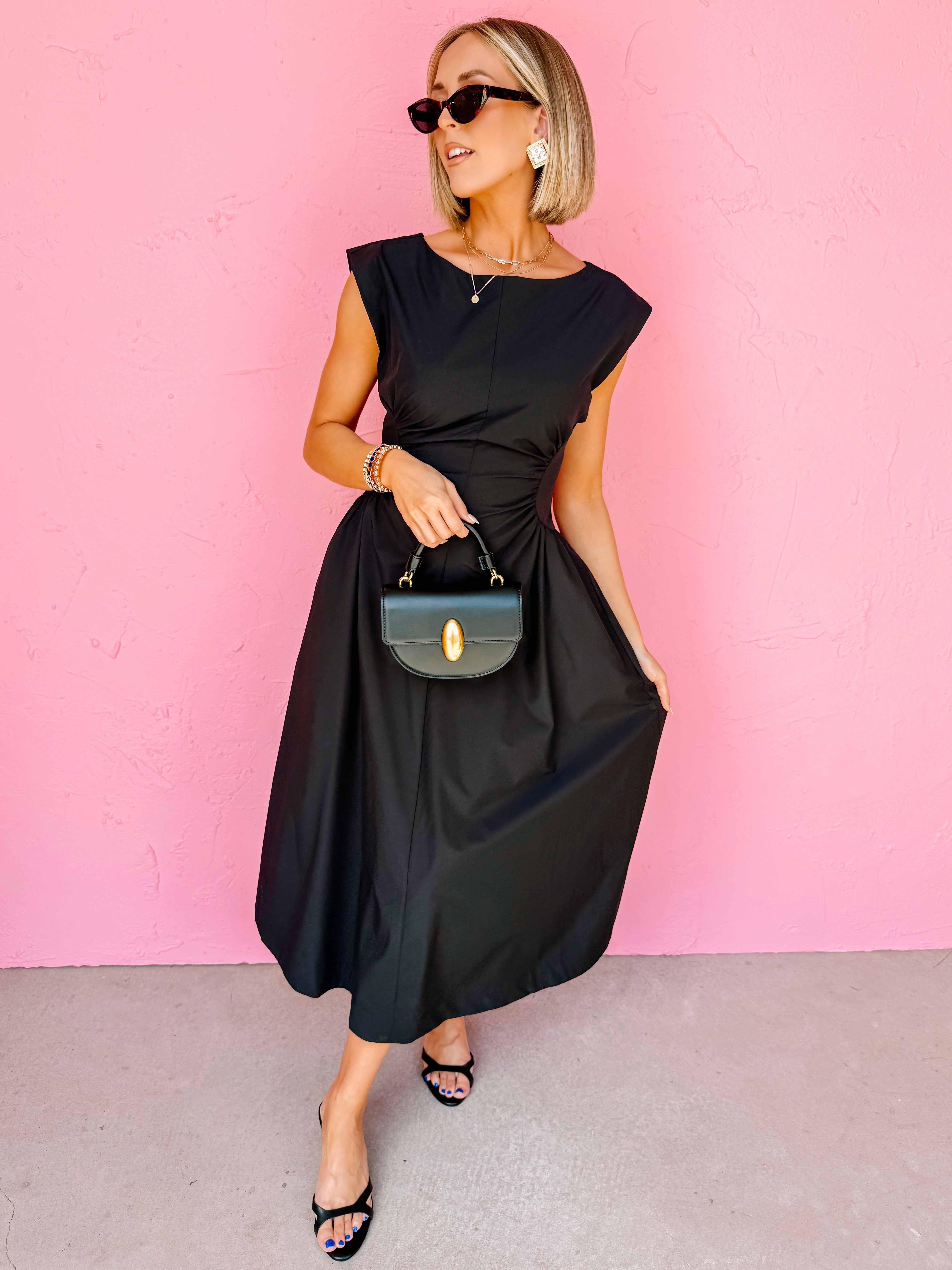 Baye Side Panel Midi Dress-Black