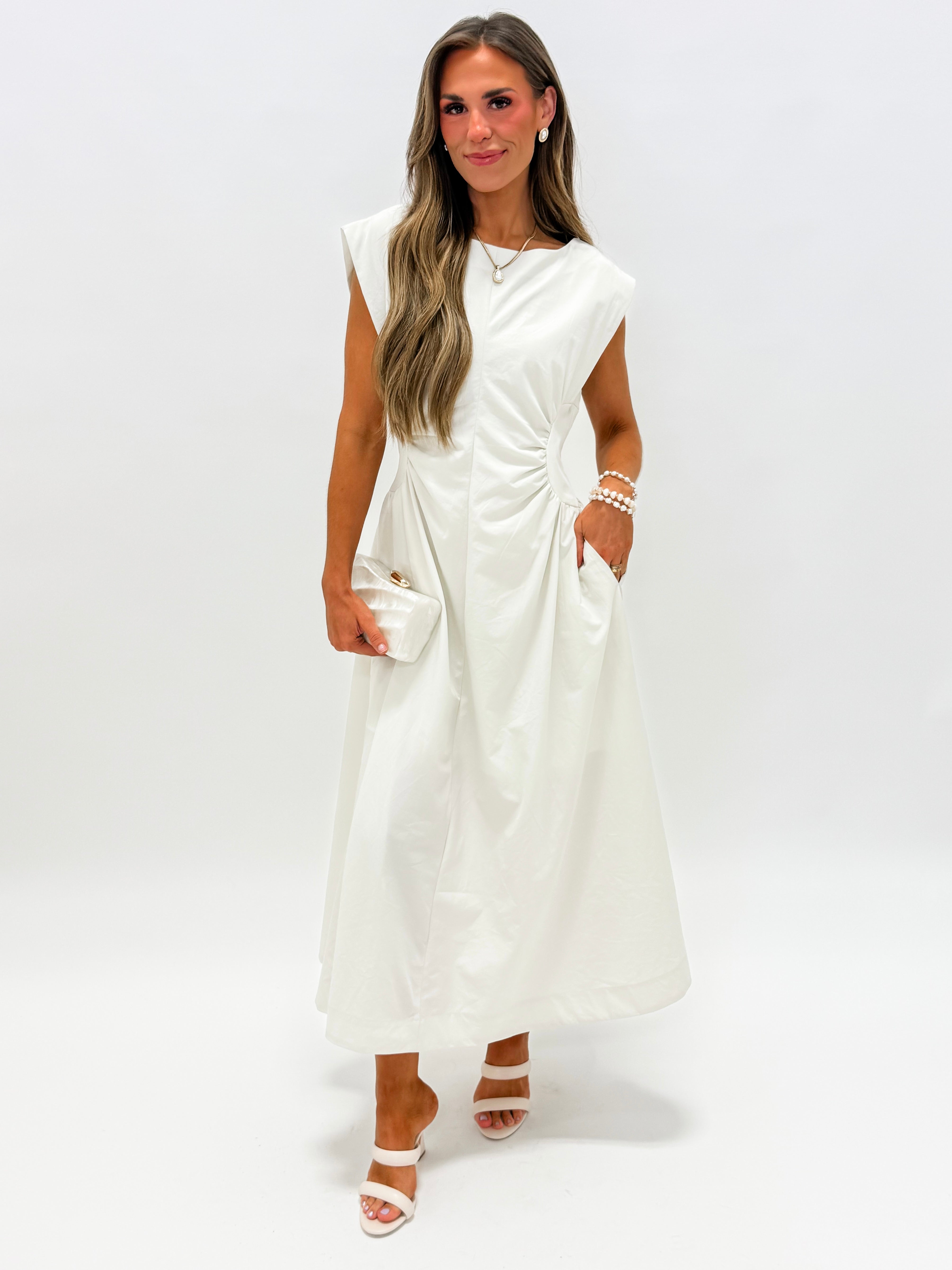 Baye Side Panel Midi Dress-Ecru