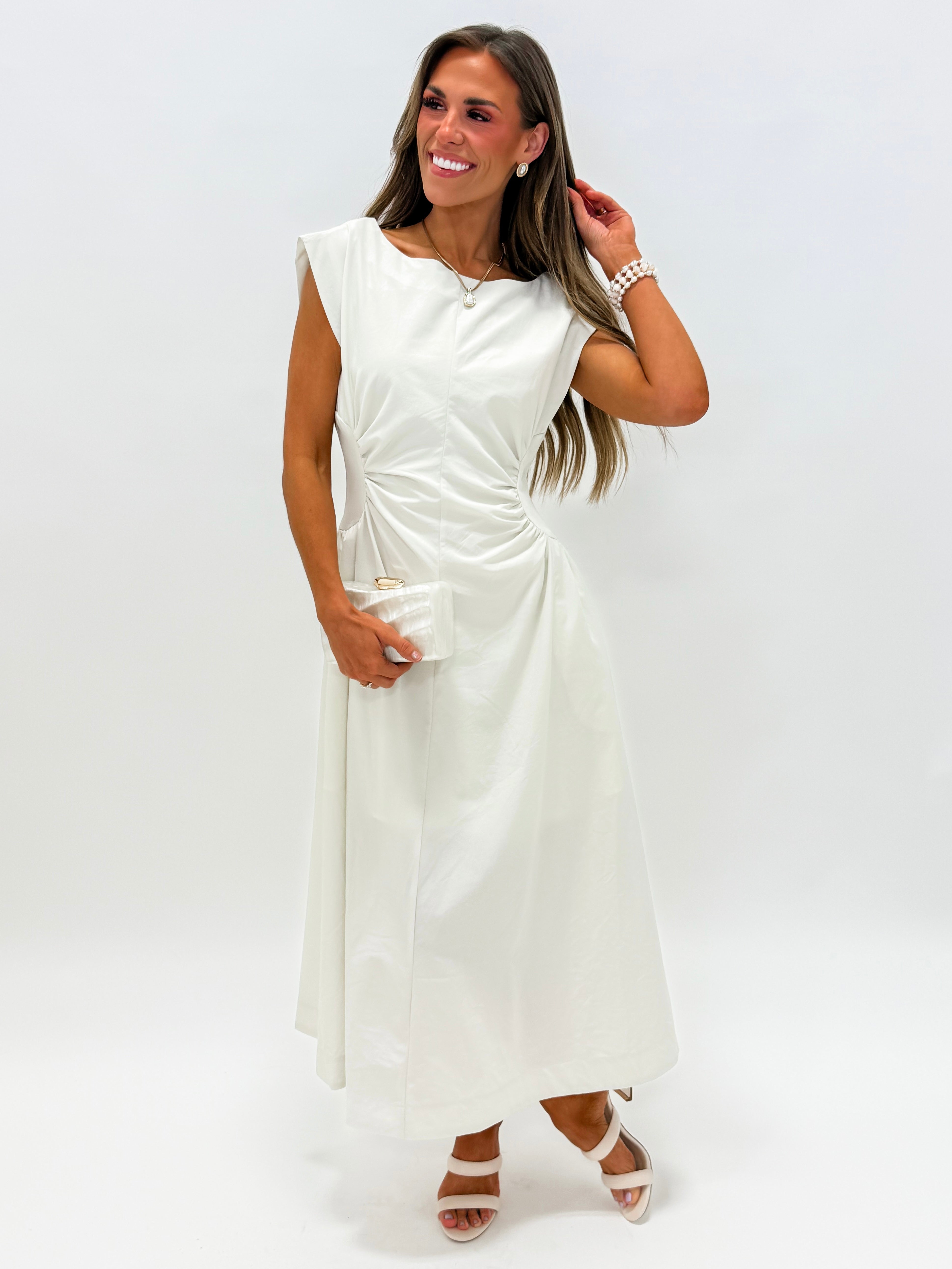 Baye Side Panel Midi Dress-Ecru