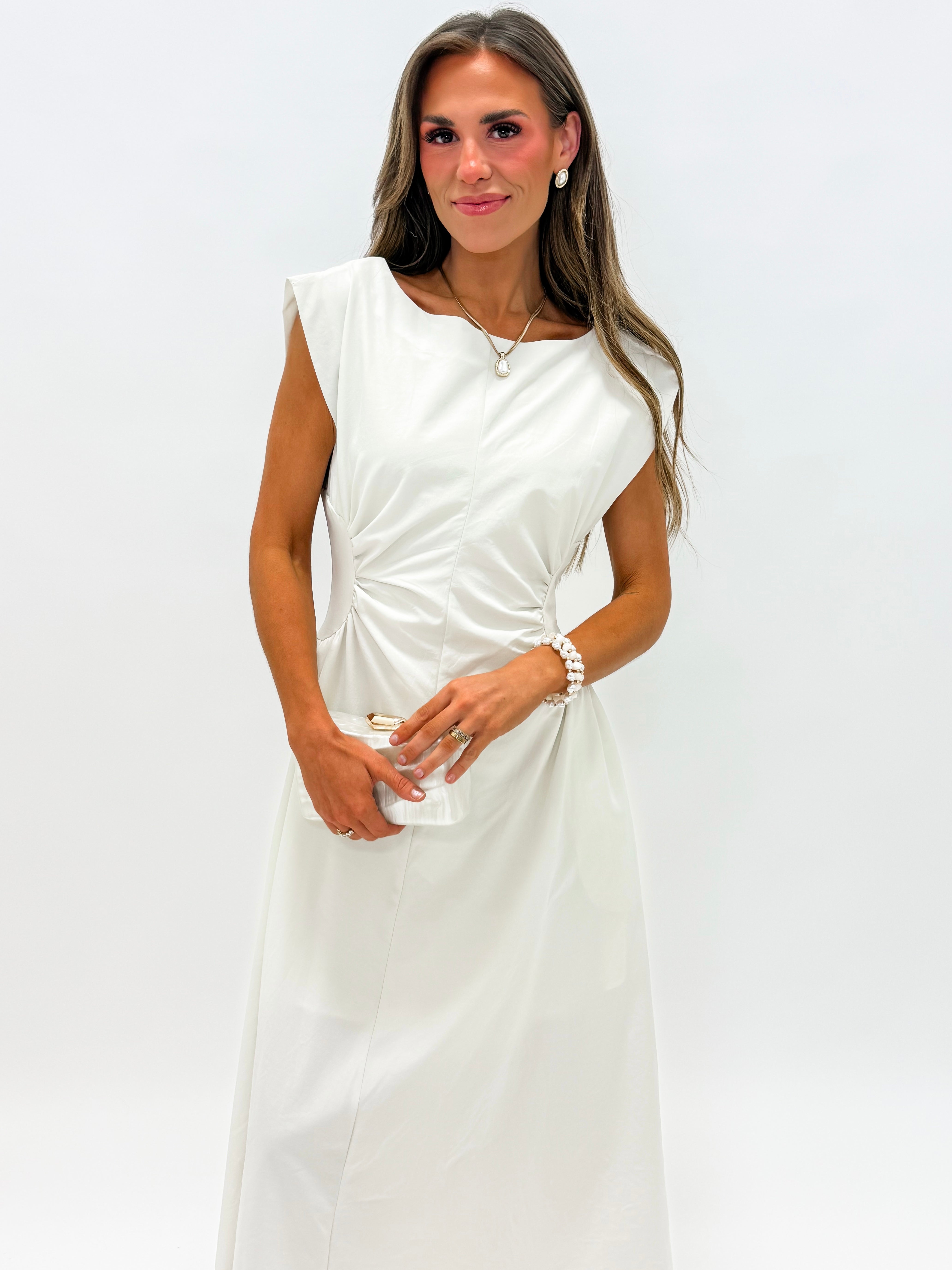 Baye Side Panel Midi Dress-Ecru