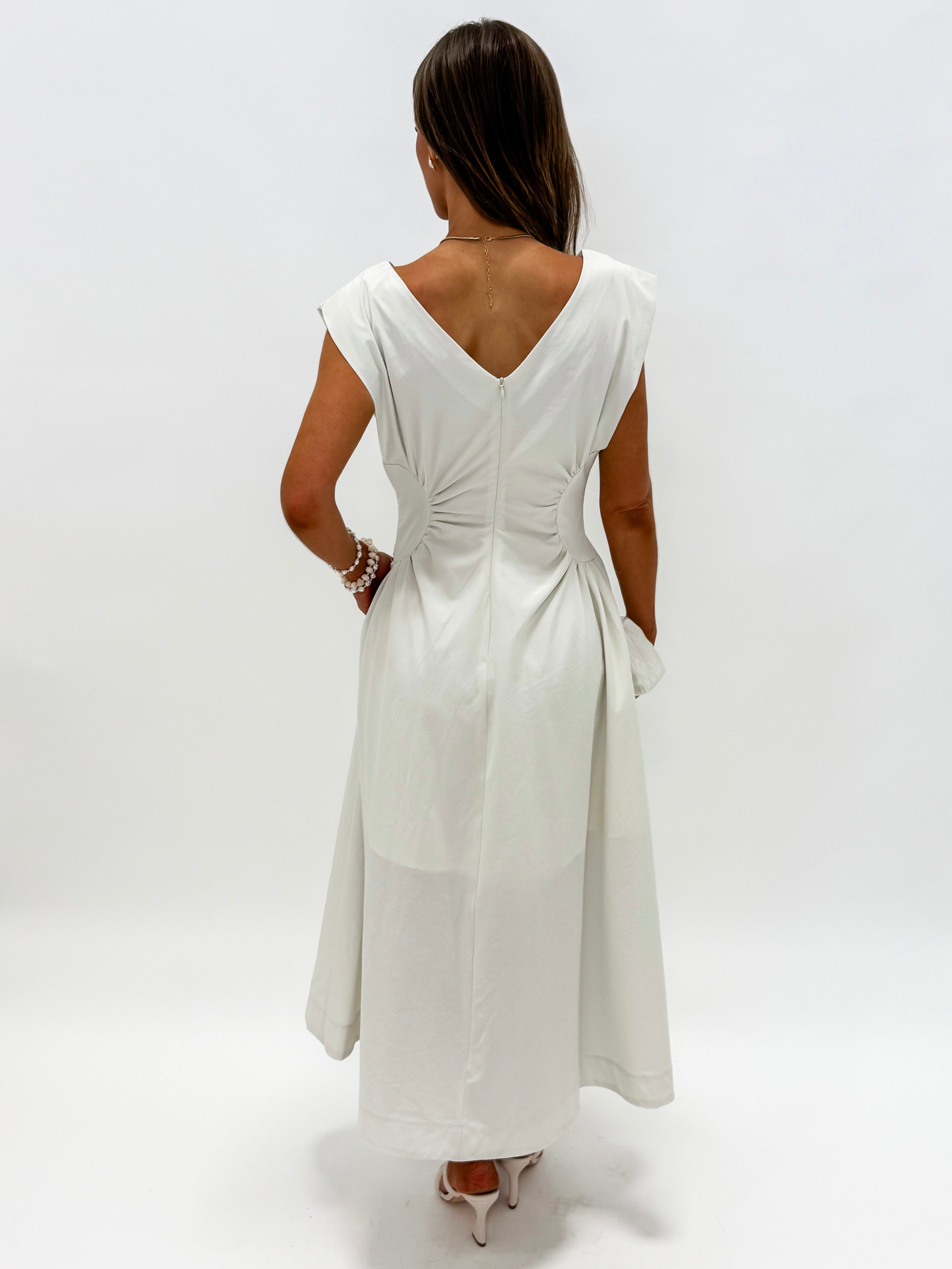 Baye Side Panel Midi Dress-Ecru