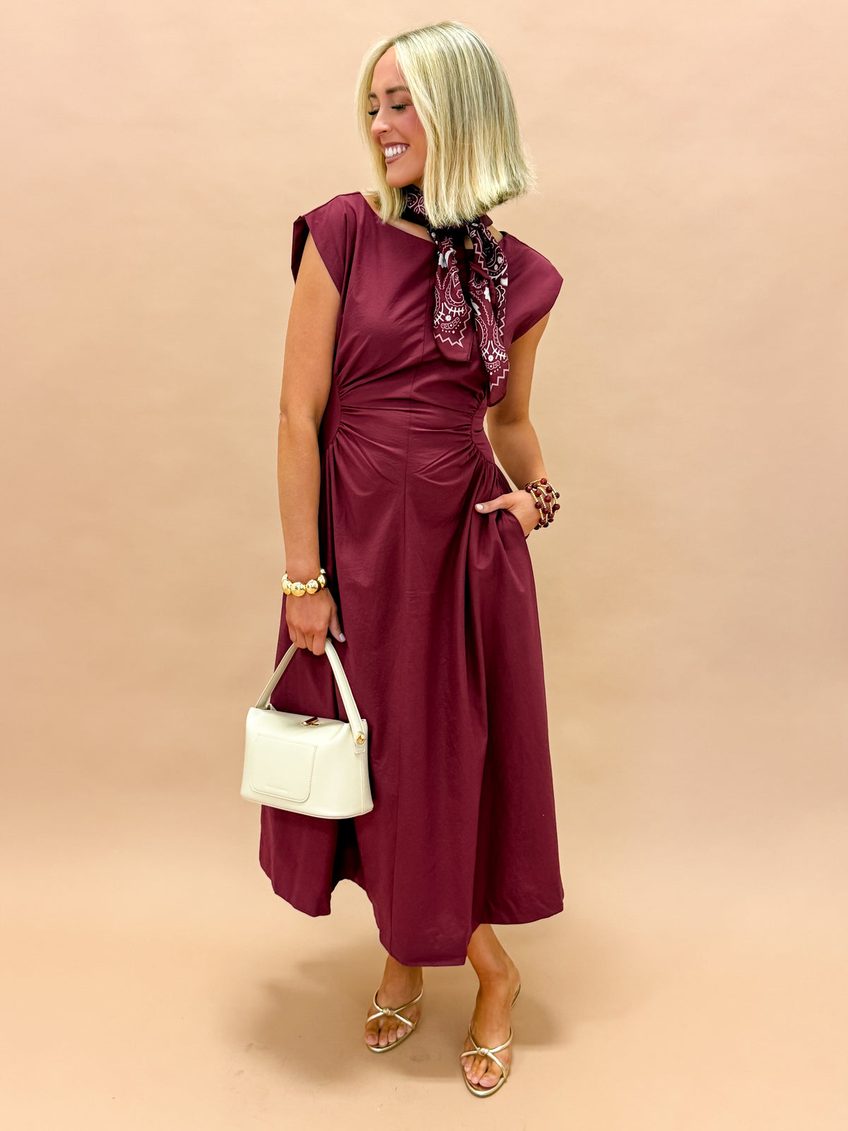 Baye Side Panel Midi Dress-Maroon