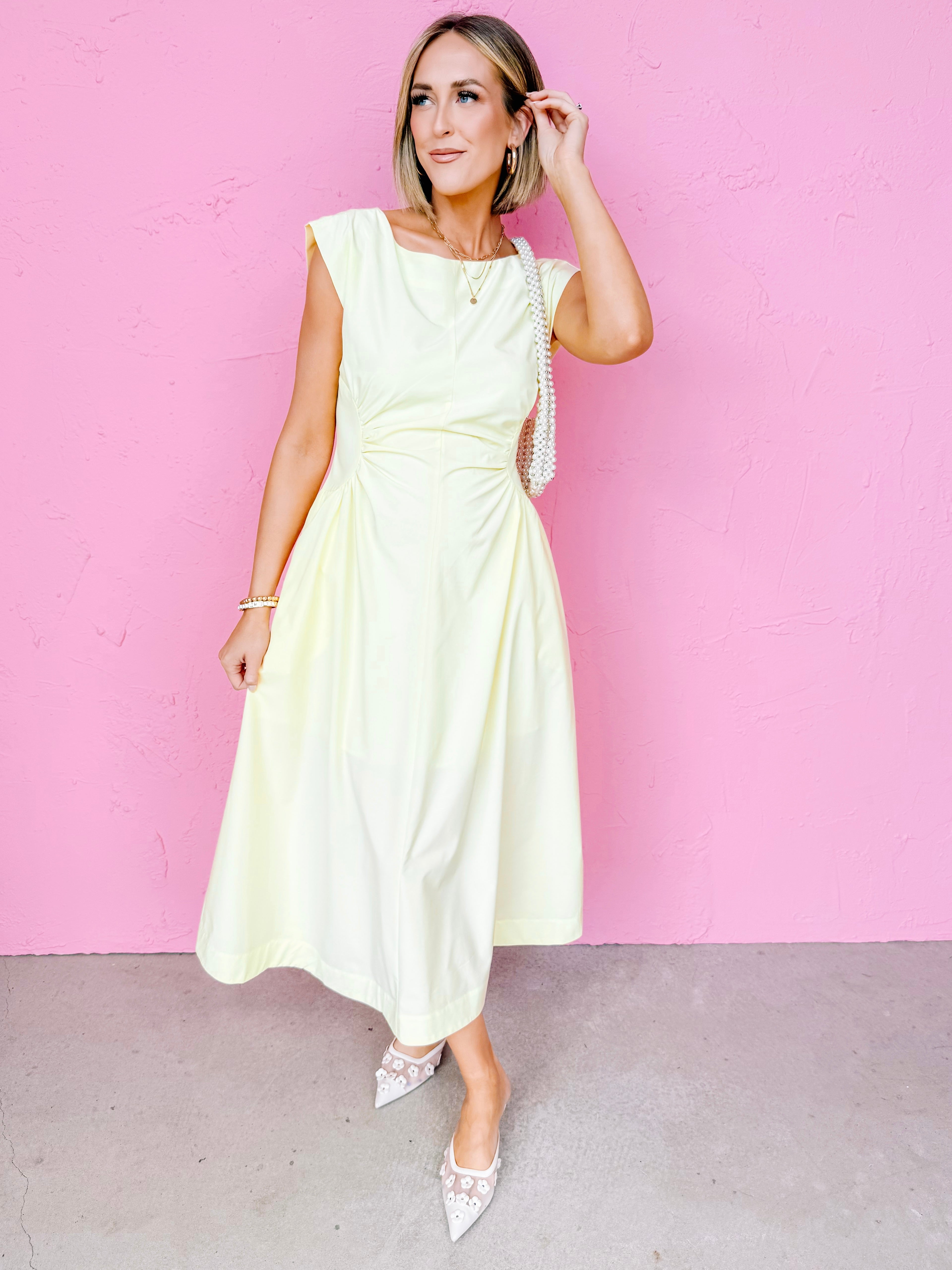 Baye Side Panel Midi Dress-Yellow